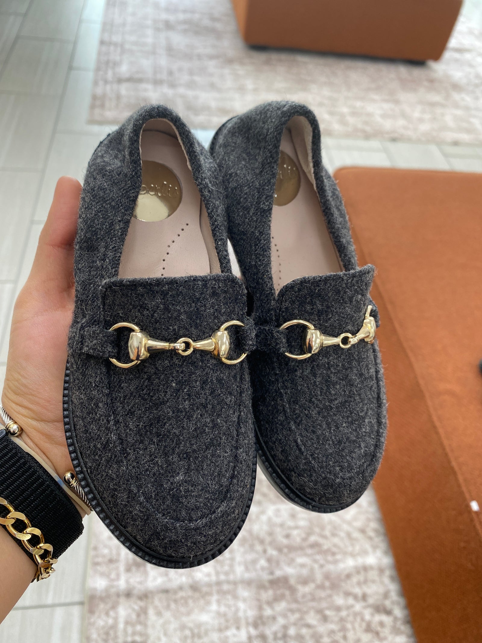 Beberlis Dark Gray Wool Elastic Loafer-Tassel Children Shoes