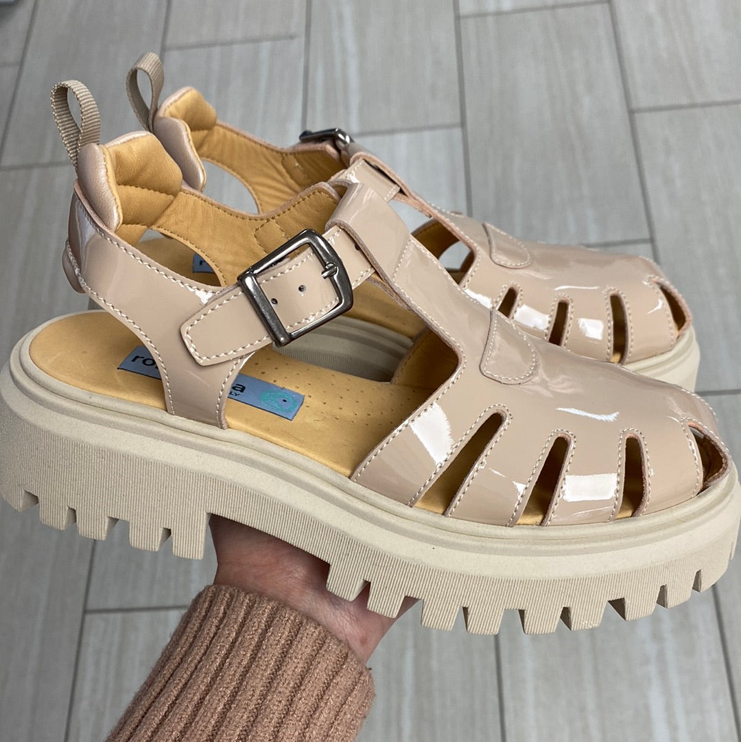Rondinella Beige Patent Gladiator Chunky Sandal-Tassel Children Shoes