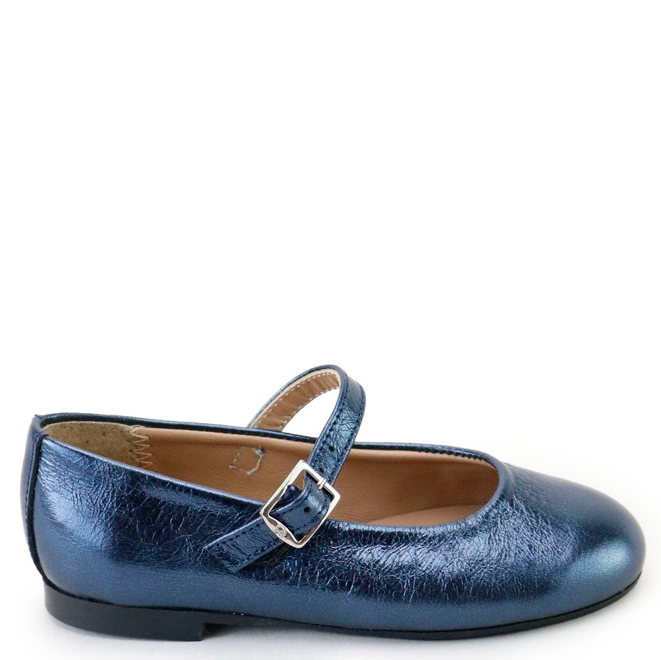 Papanatas Metalic Blue Buckle Mary Jane-Tassel Children Shoes