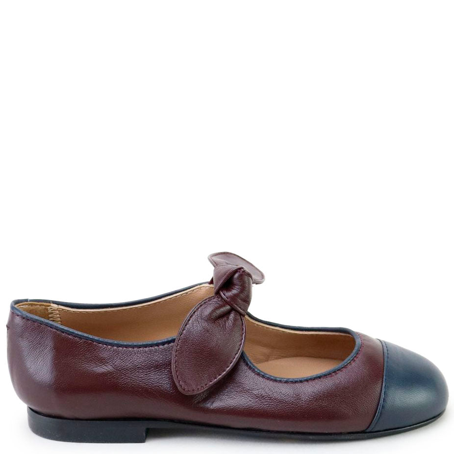 Papanatas Burgundy and Navy Captoe Bow Mary Jane-Tassel Children Shoes