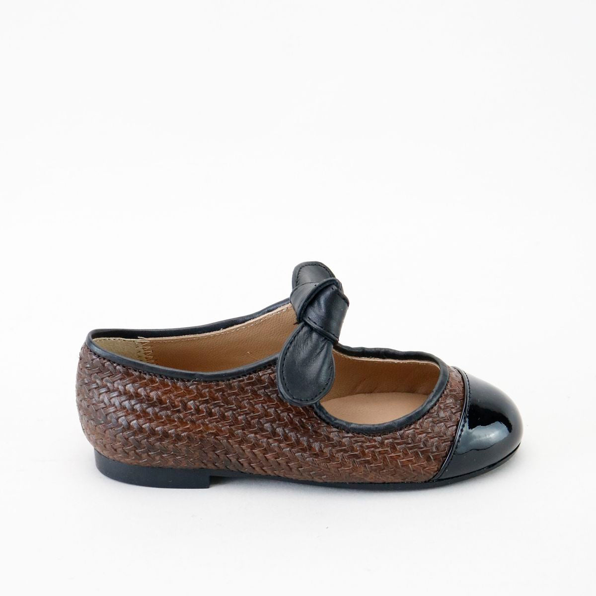 Papanatas Brown Weave Bow Captoe Mary Jane-Tassel Children Shoes