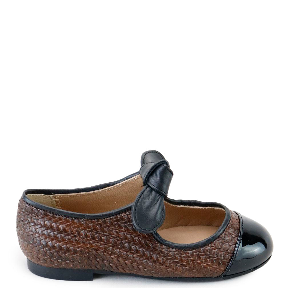Papanatas Brown Weave Bow Captoe Mary Jane-Tassel Children Shoes
