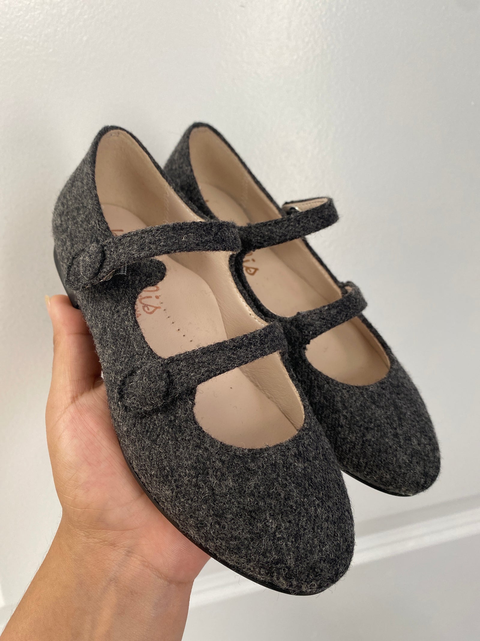 Beberlis Dark Gray Wool Double Strap Mary Jane-Tassel Children Shoes