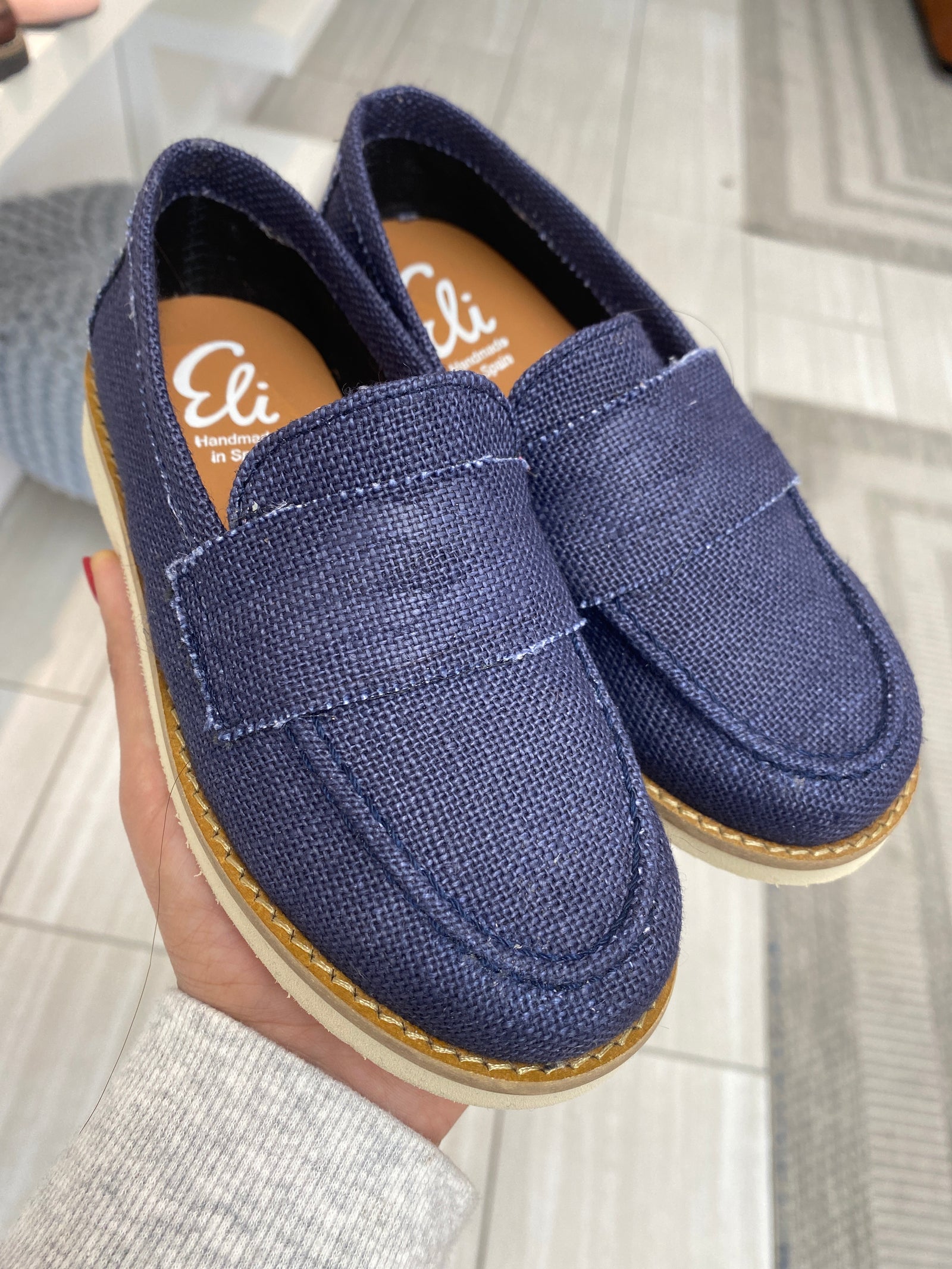 Papanatas Navy Linen Loafer-Tassel Children Shoes