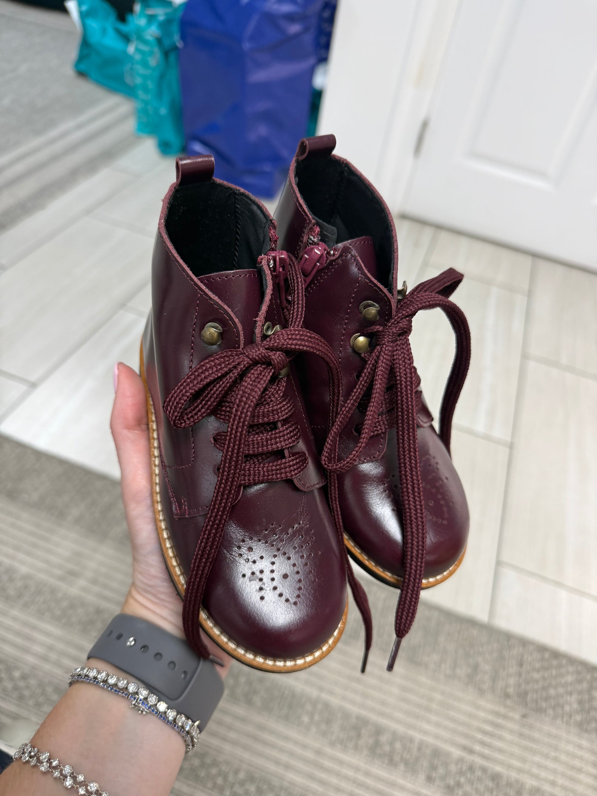 Blublonc Burgundy Leather Perf Bootie