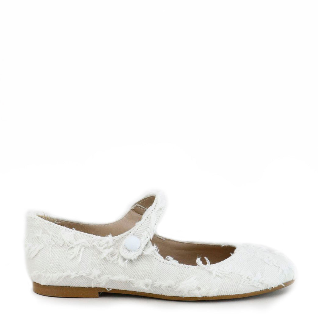 Papanatas White Patchwork Pointed Mary Jane-Tassel Children Shoes