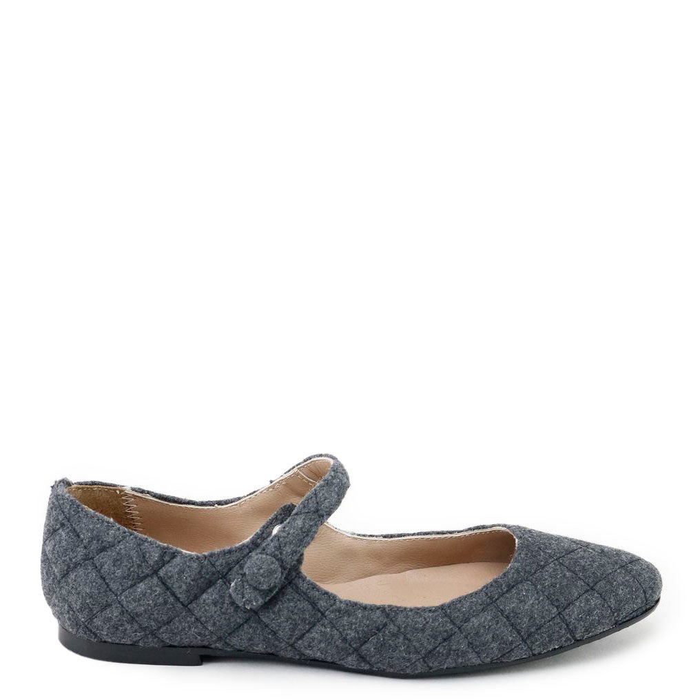 Papanatas Gray Wool Quilted Pointed Mary Jane-Tassel Children Shoes