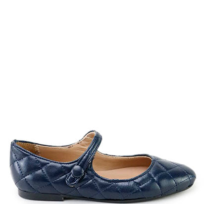 Papanatas Navy Quilted Pointed Mary Jane-Tassel Children Shoes