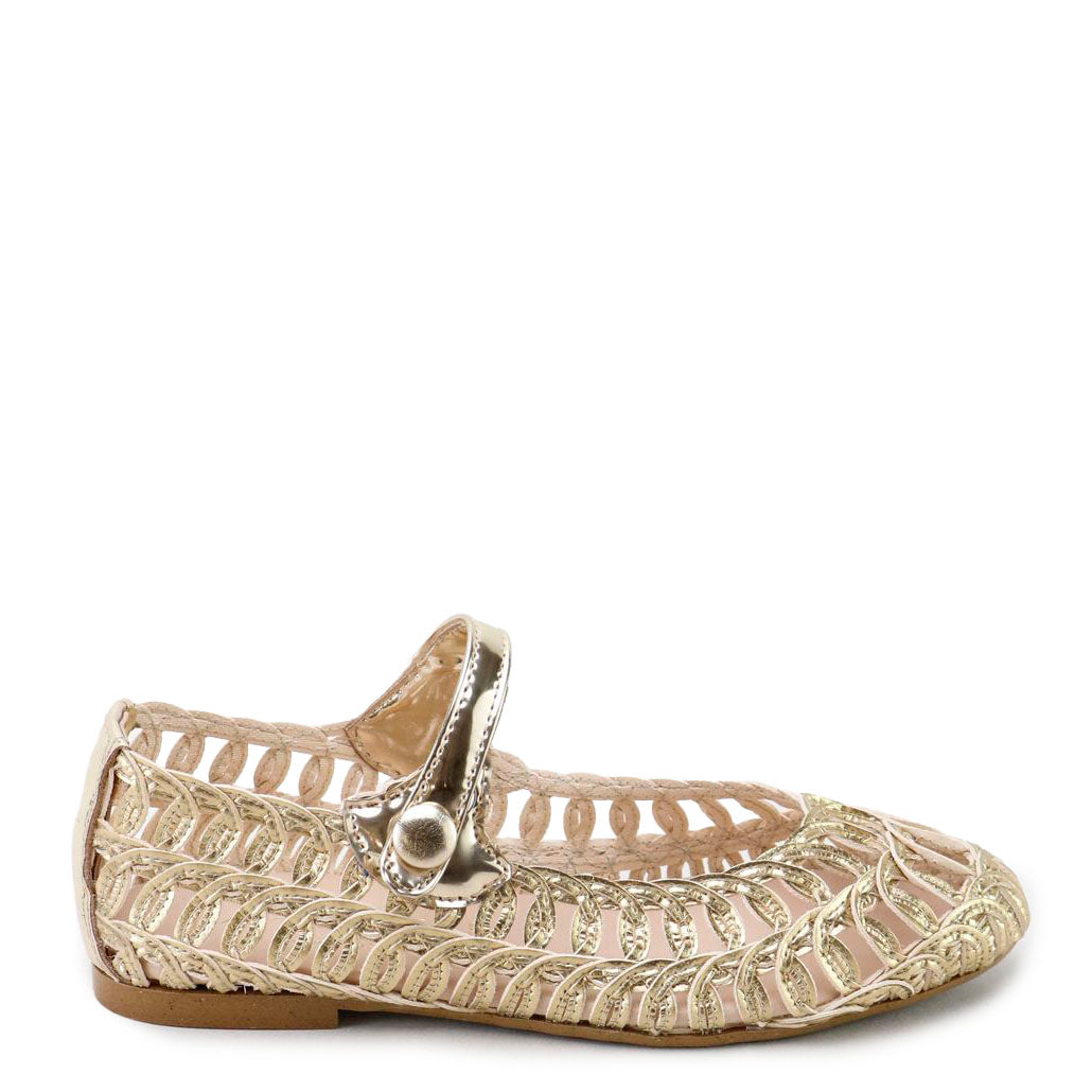 Papanatas Gold Basket Mary Jane-Tassel Children Shoes