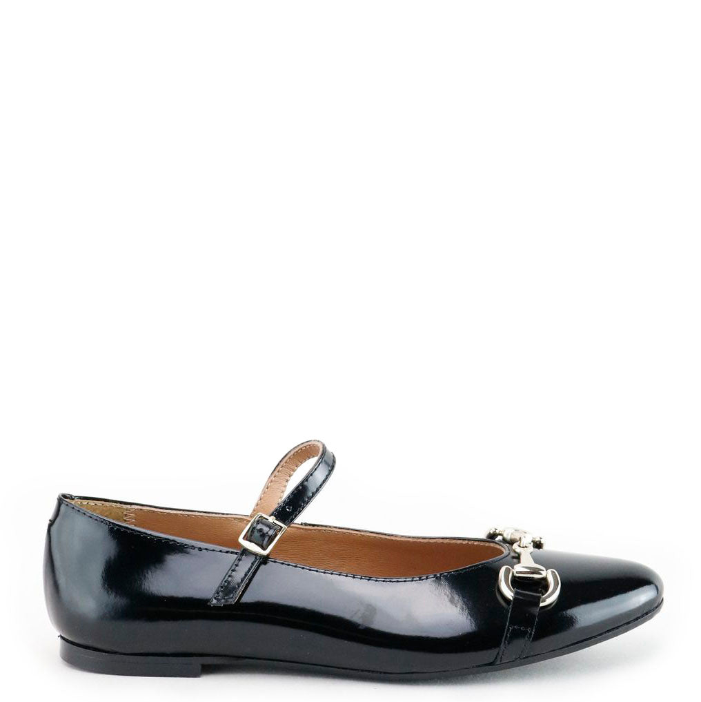 Papanatas Black Patent Buckle Mary Jane-Tassel Children Shoes