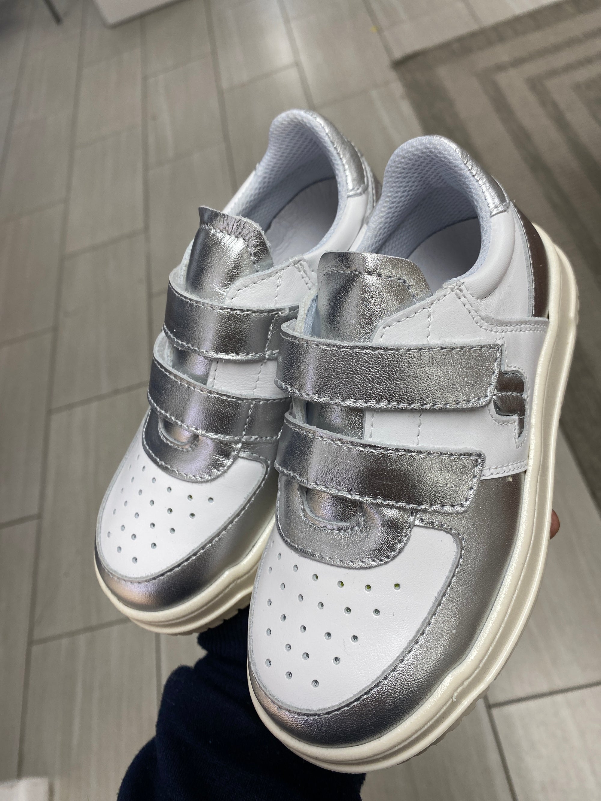 Jacadi White and Silver Velcro Sneaker-Tassel Children Shoes