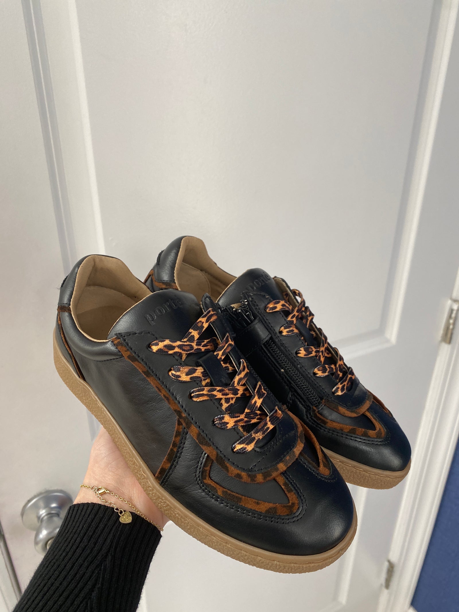 Porte Black Cheeta Lace Sneaker-Tassel Children Shoes