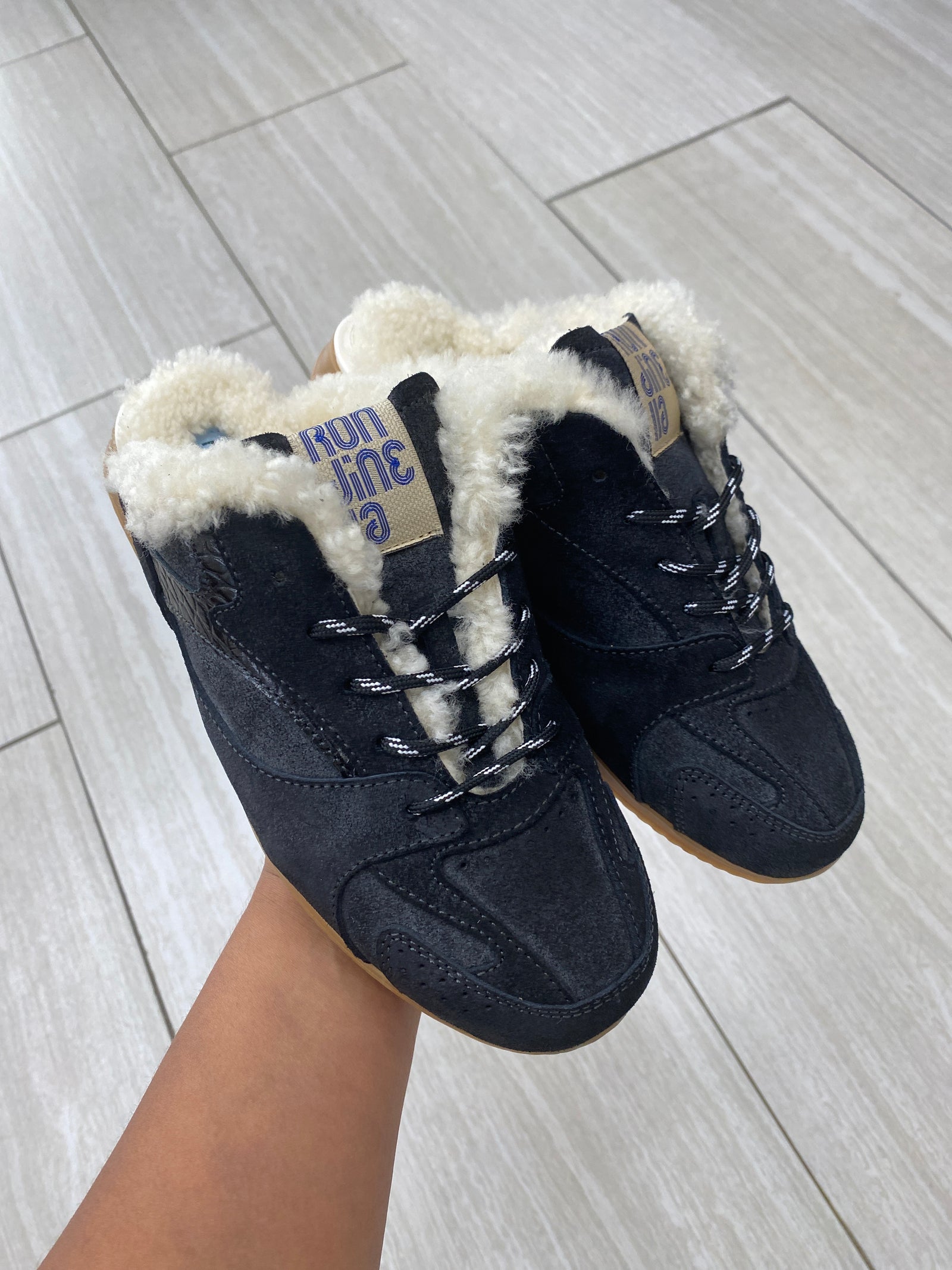 Rondinella Navy Shearling Sneaker Mule-Tassel Children Shoes