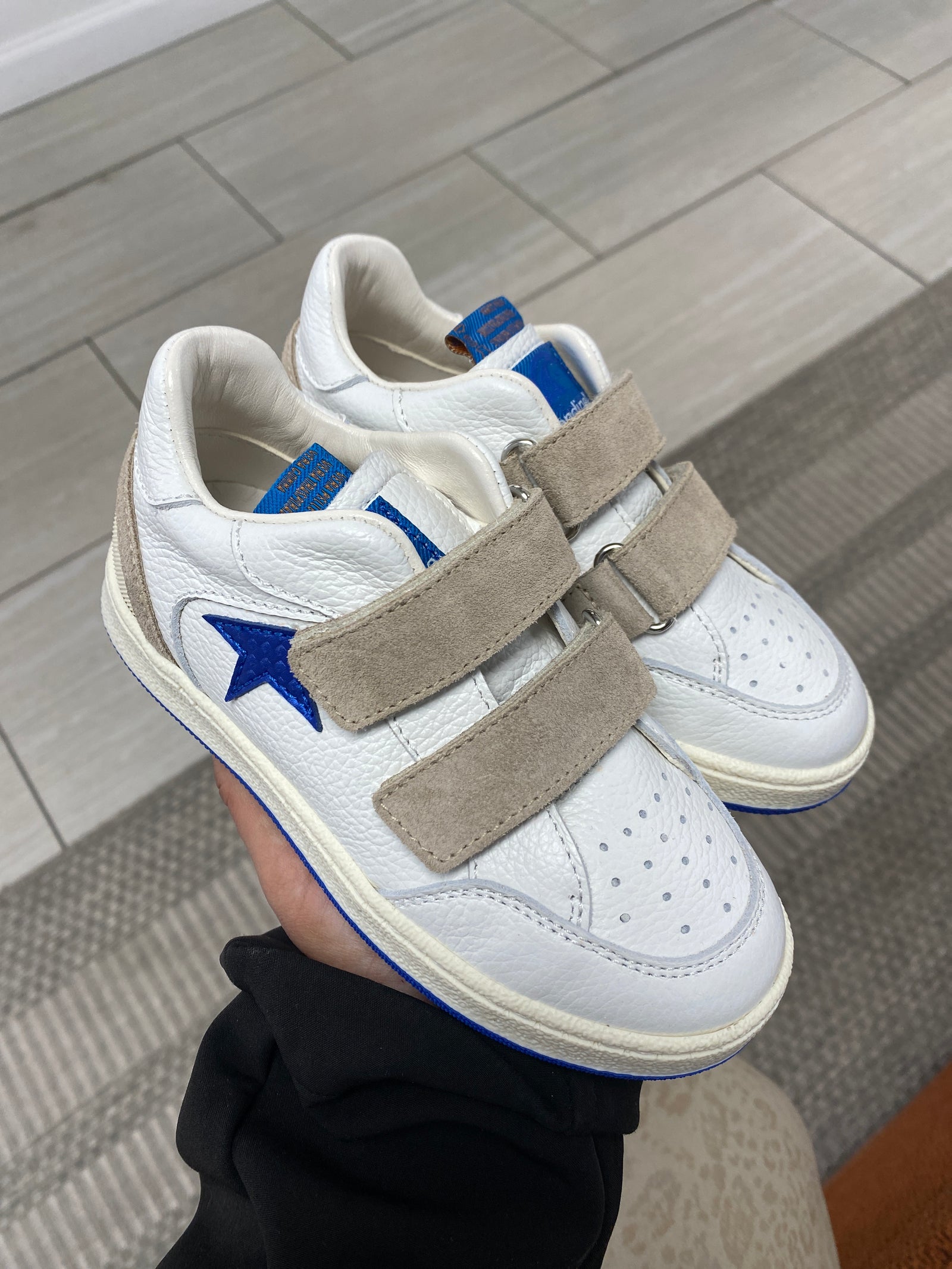 Rondinella White and Blue Star Velcro Sneaker-Tassel Children Shoes