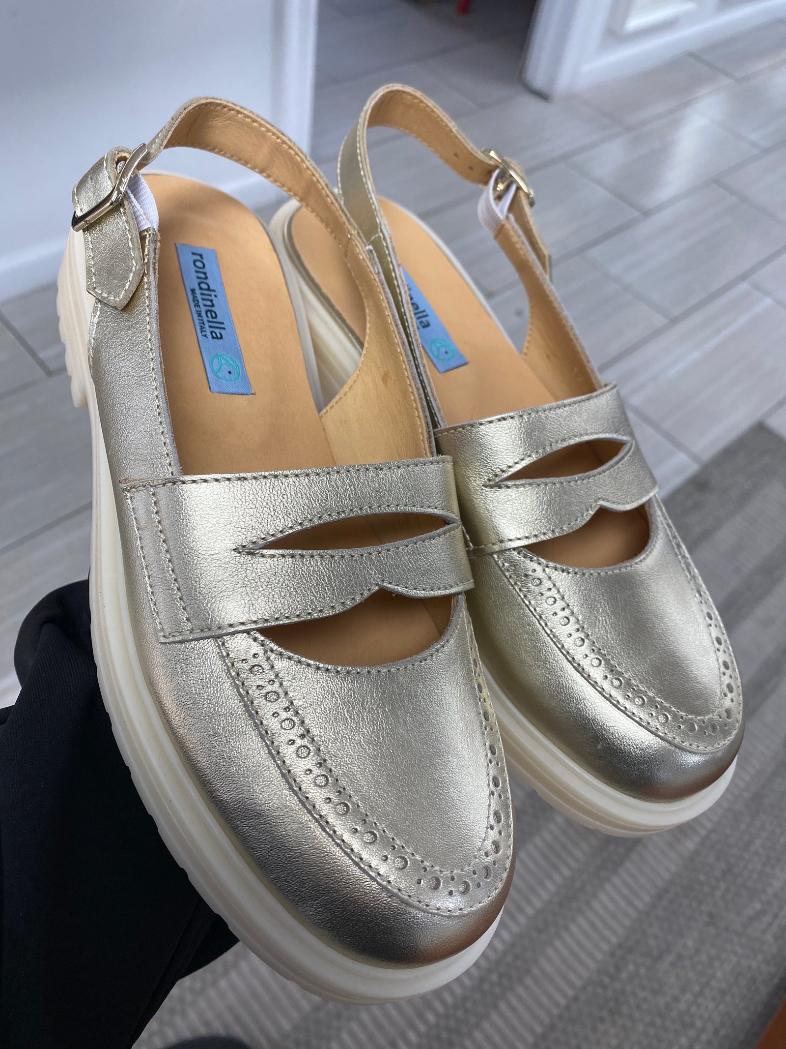 Rondinella Light Gold Penny Loafer Mule-Tassel Children Shoes