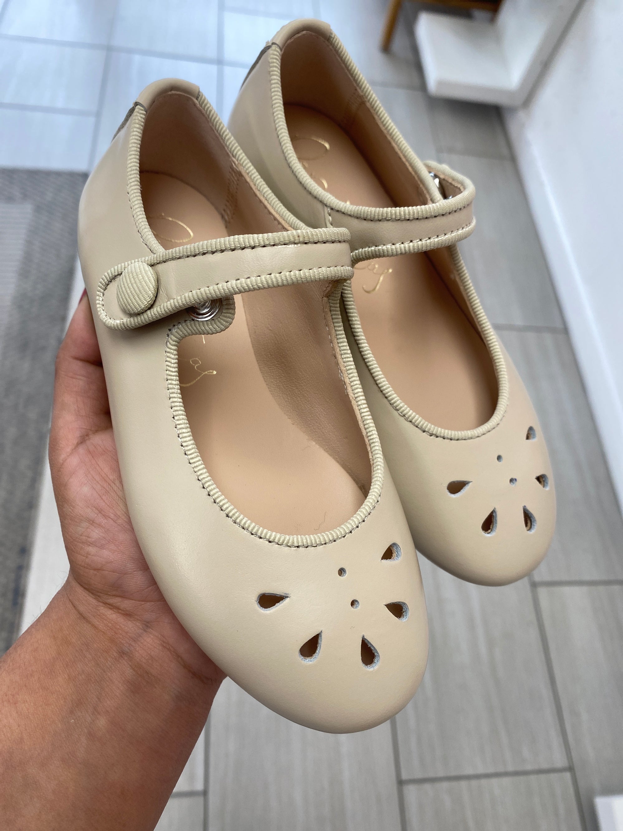 Papanatas Soft Cream Cutout Mary Jane-Tassel Children Shoes