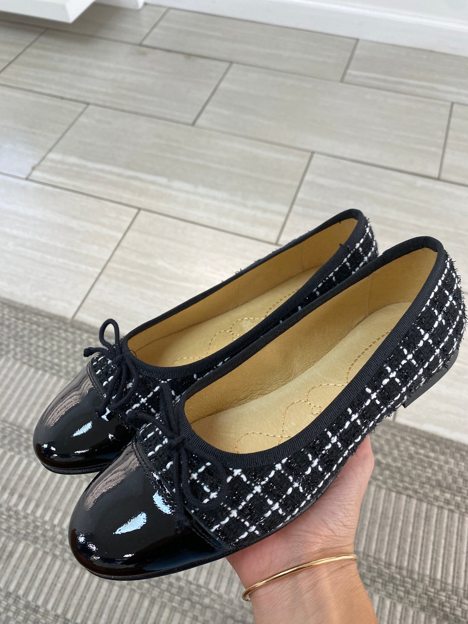 Spain+Co Black Plaid Captoe Ballet Flat-Tassel Children Shoes