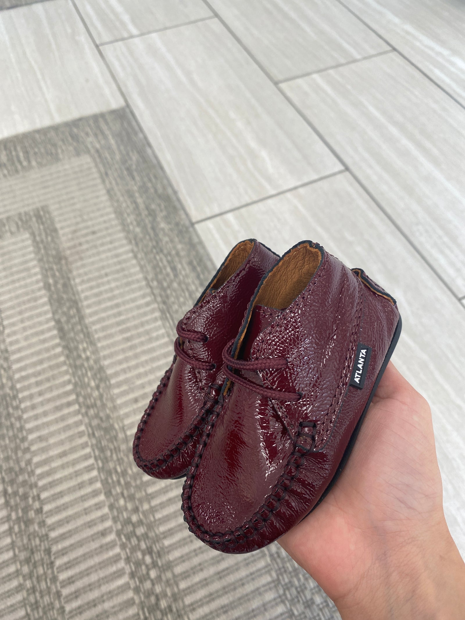 Atlanta Mocassin Burgundy Patent Baby Shoe-Tassel Children Shoes