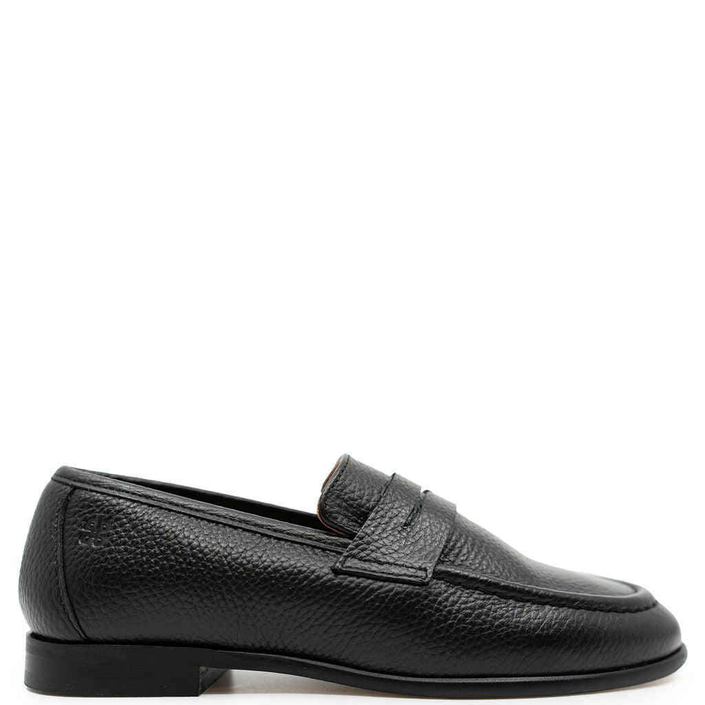 Porte Black Pebbled Penny Dress Loafer-Tassel Children Shoes