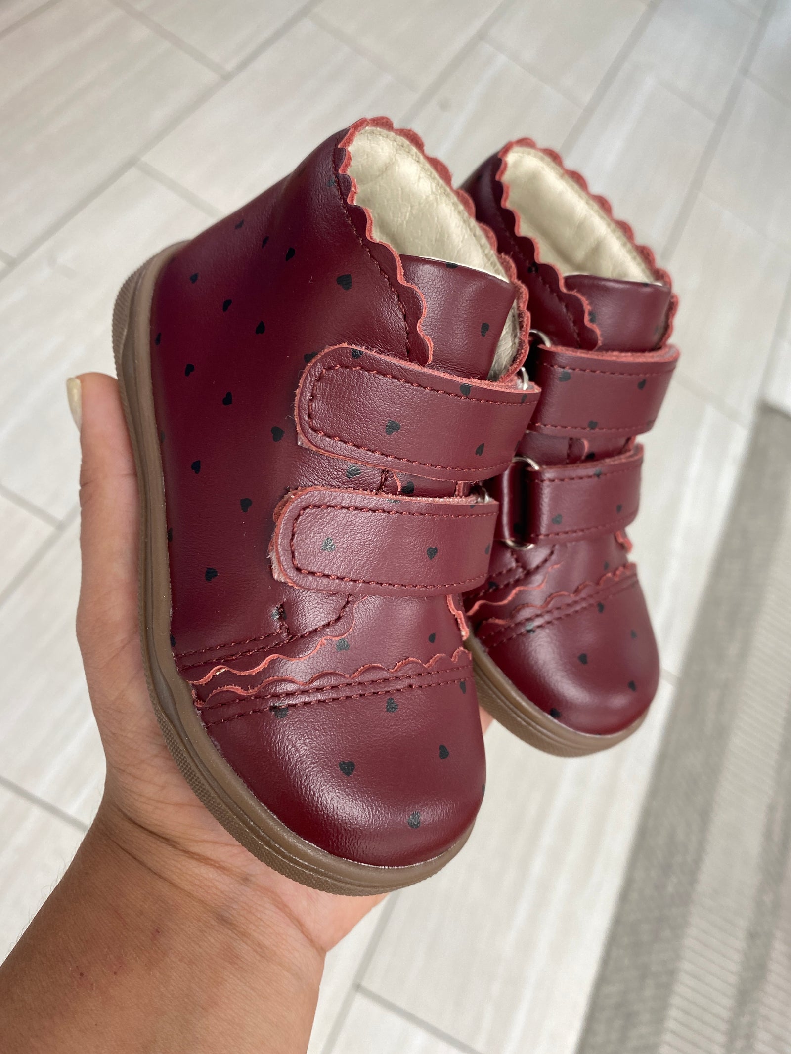 Emel Burgundy Heart Baby Sneaker-Tassel Children Shoes