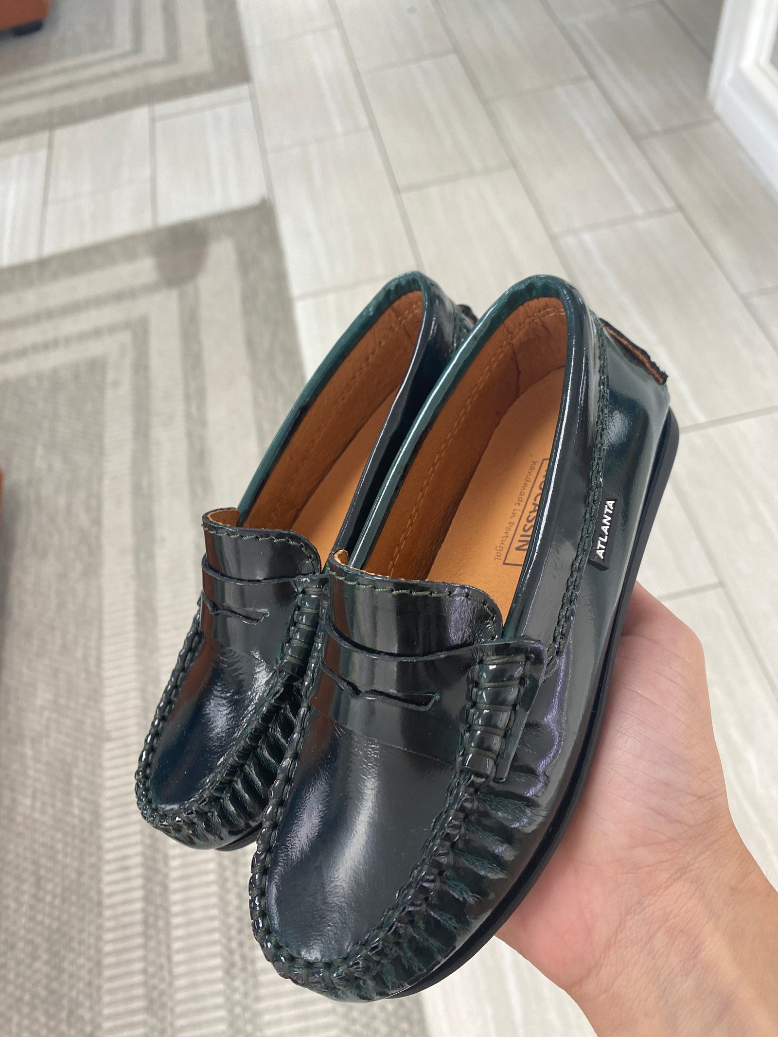 Atlanta Mocassin Green Shine Penny Loafer-Tassel Children Shoes