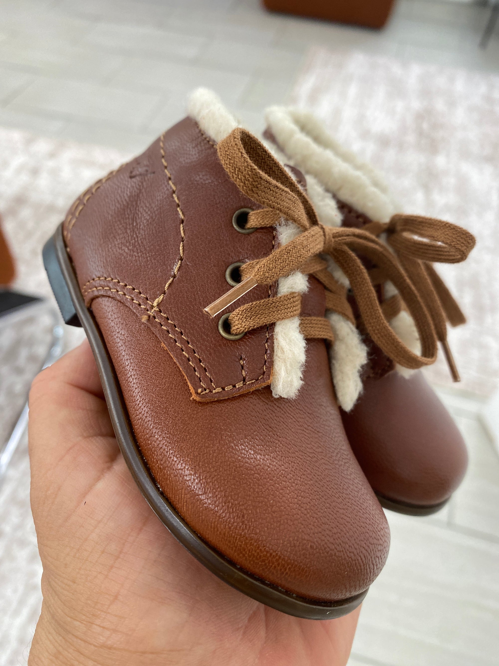 Emel Congnac Fur Trim Baby Bootie-Tassel Children Shoes