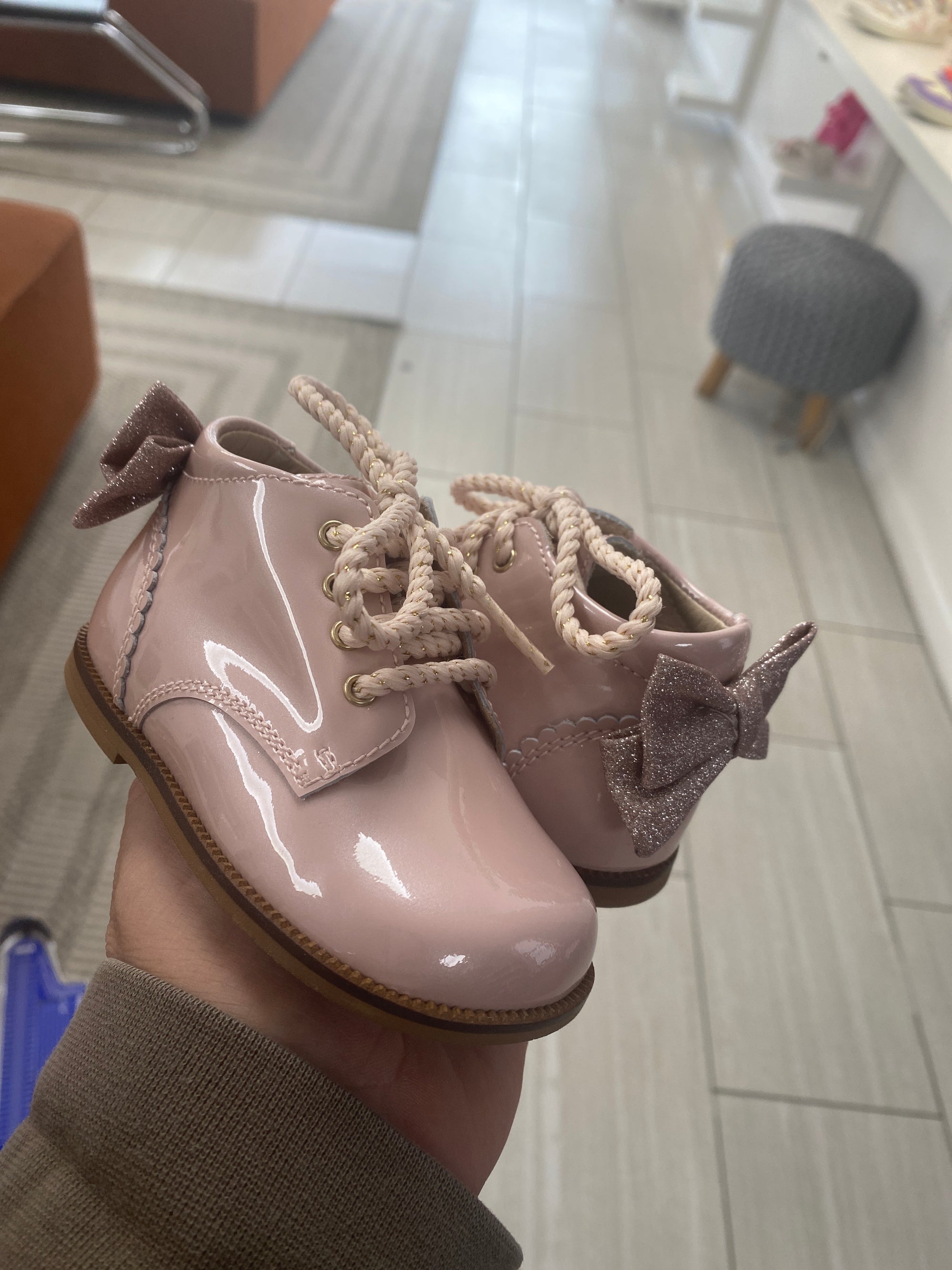 Beberlis Pink Patent Bow Baby Shoe-Tassel Children Shoes