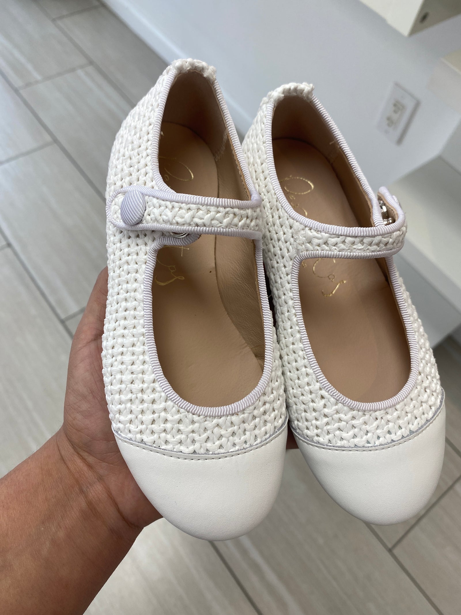 Papanatas White Weave Captoe Mary Jane-Tassel Children Shoes