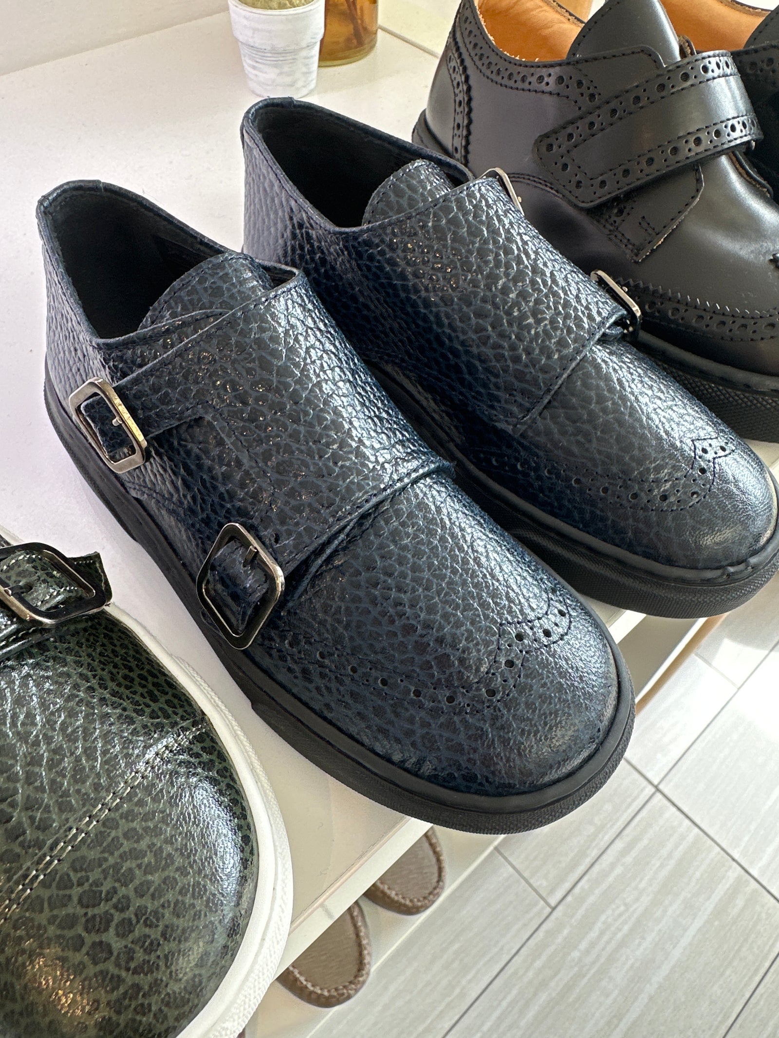 old Blublonc Marino Pebbled Wingtip Dress Sneaker-Tassel Children Shoes