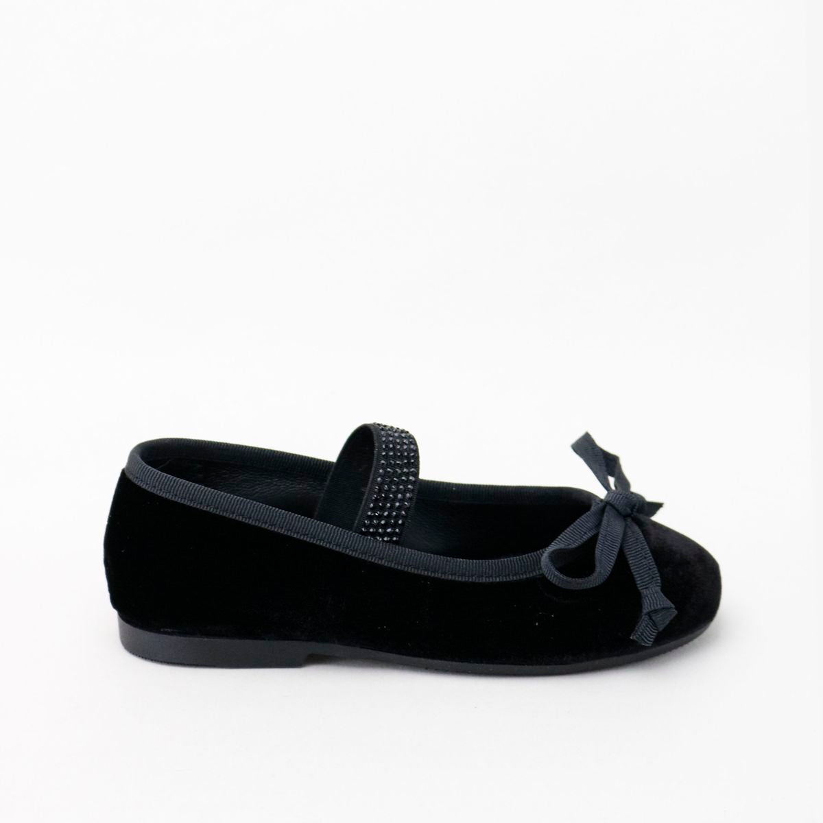 Papanatas Black Velvet Strap Mary Jane-Tassel Children Shoes