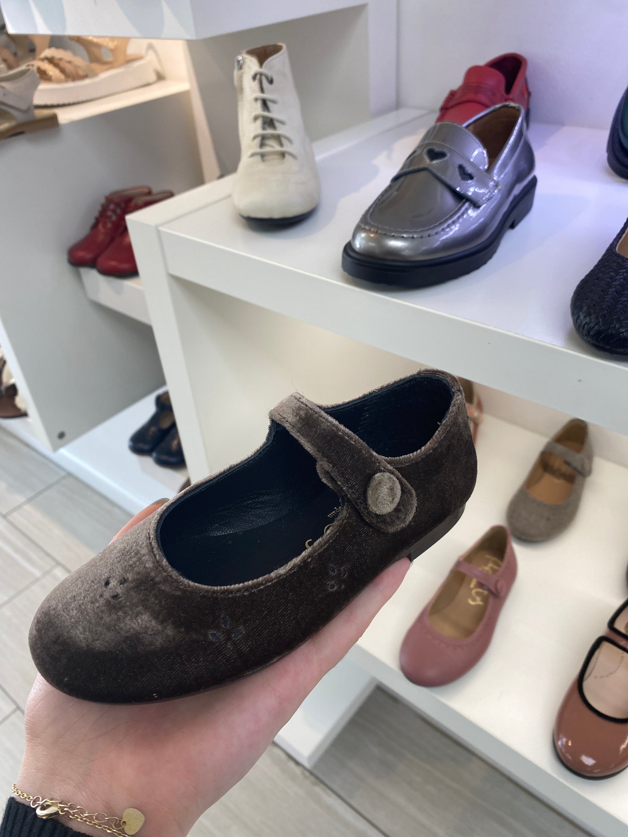 Papanatas Cafe Velvet Perf Mary Jane-Tassel Children Shoes