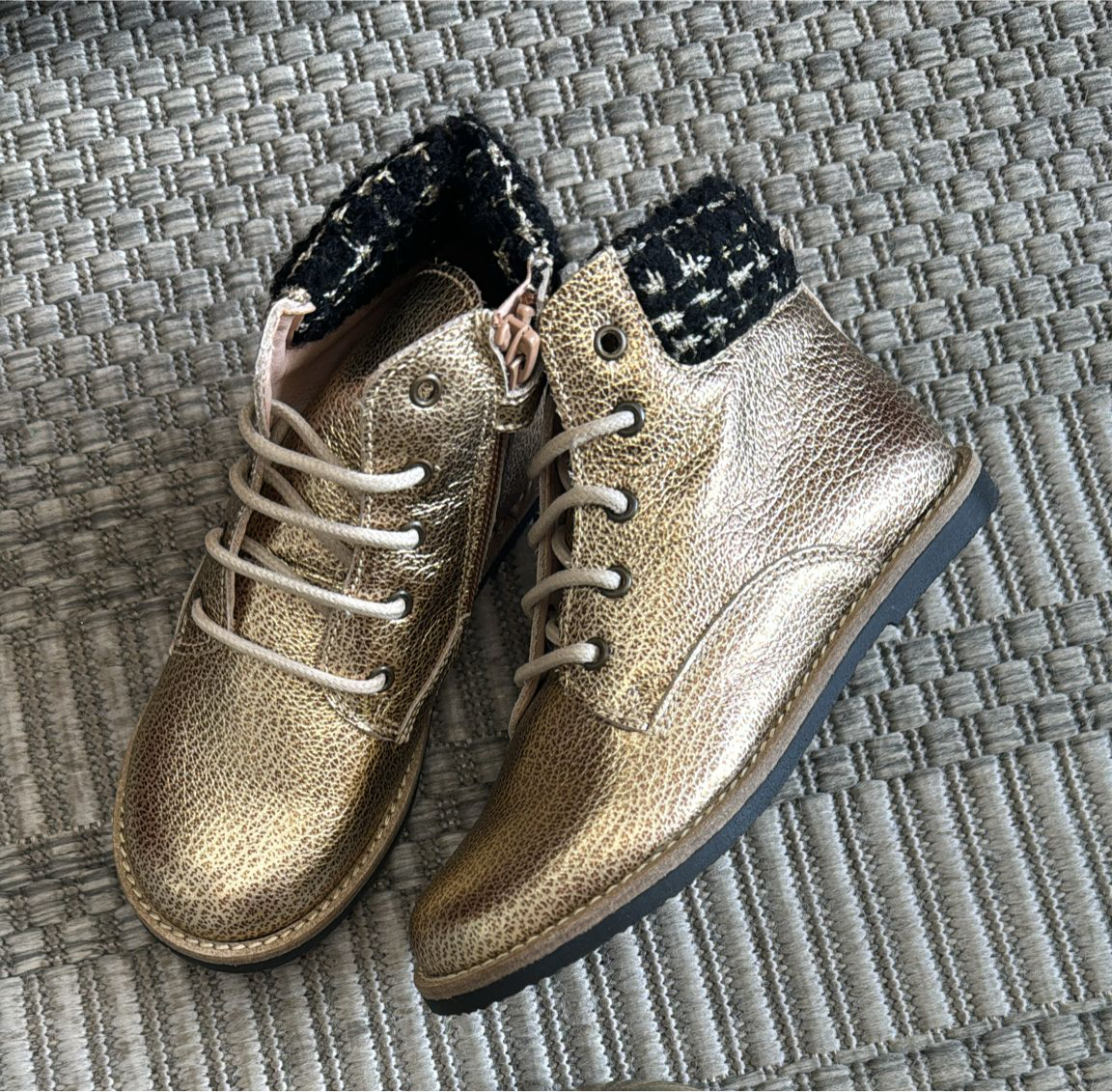 Manuela Gold Pebbled Leather Boot-Tassel Children Shoes