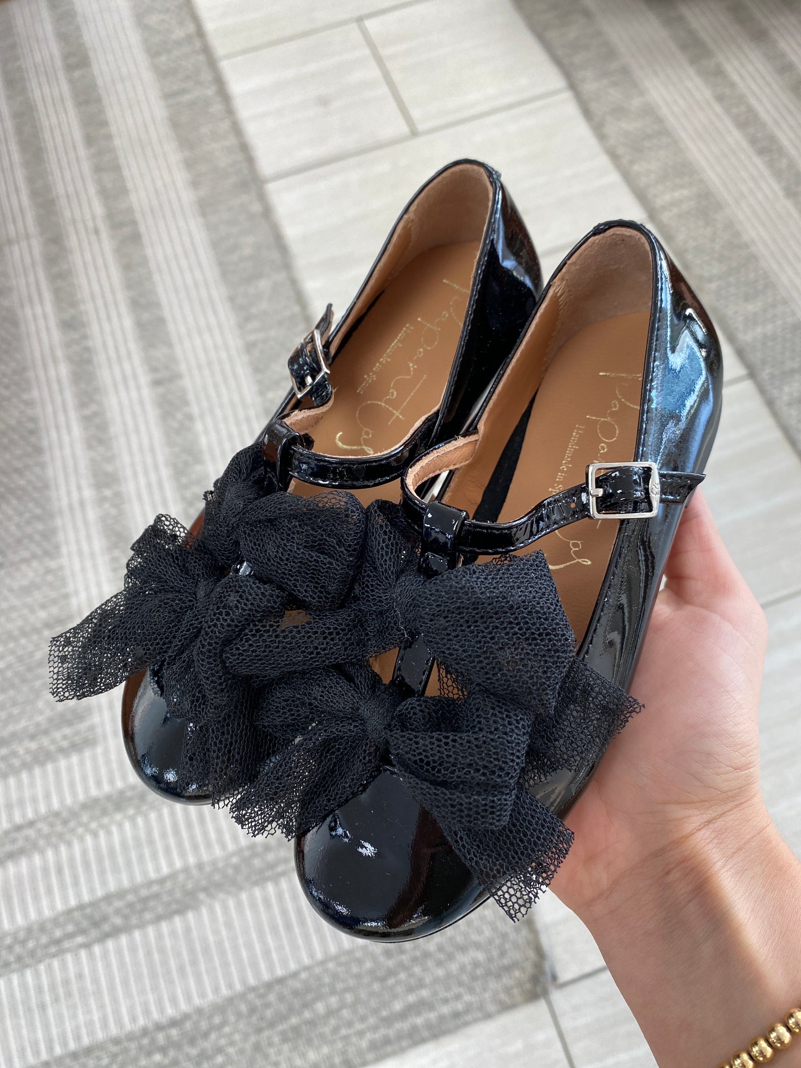 Papanatas Black Patent Bows Mary Jane-Tassel Children Shoes