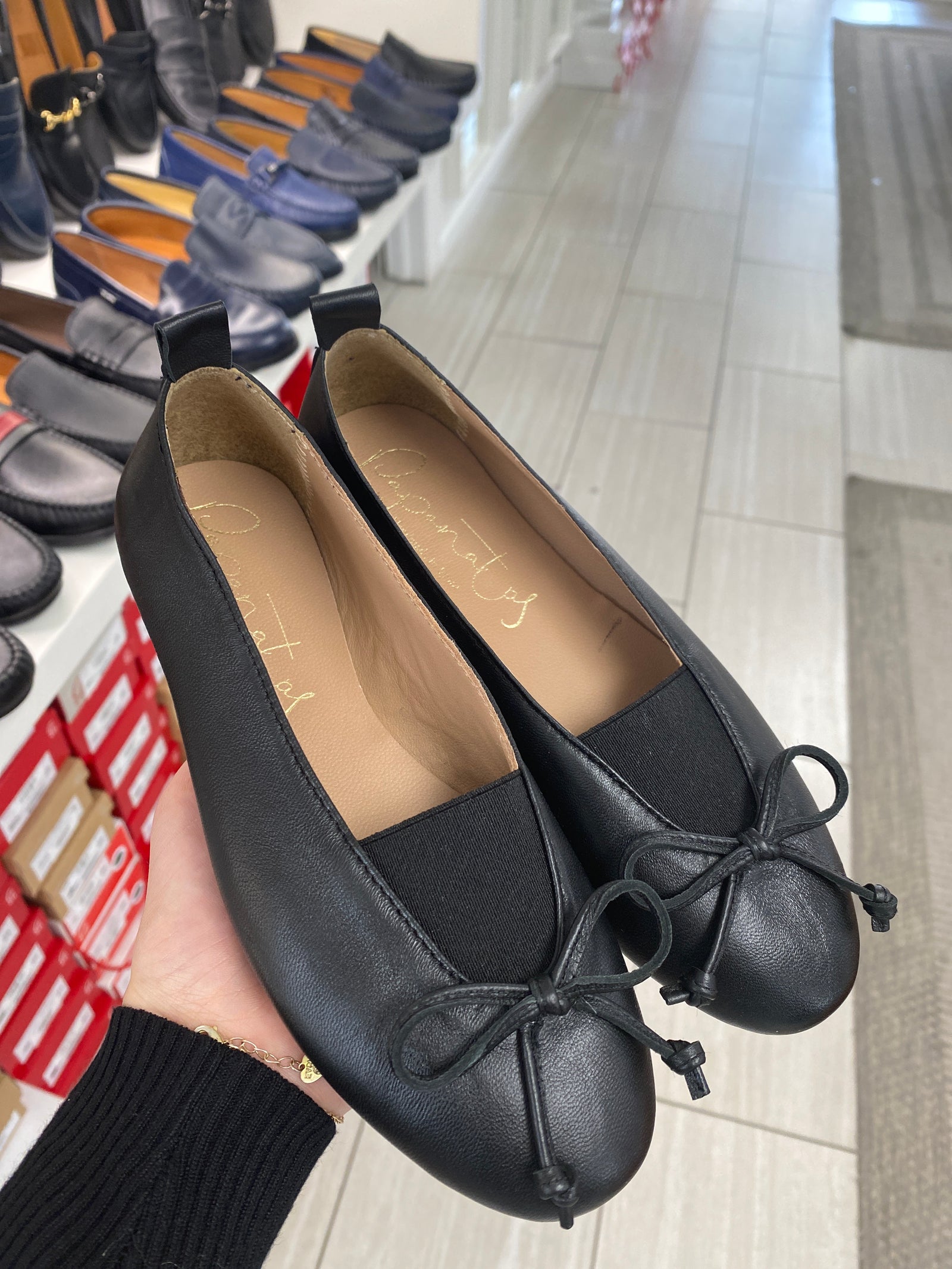 Papanatas Black Leather Elastic Ballet Flat-Tassel Children Shoes