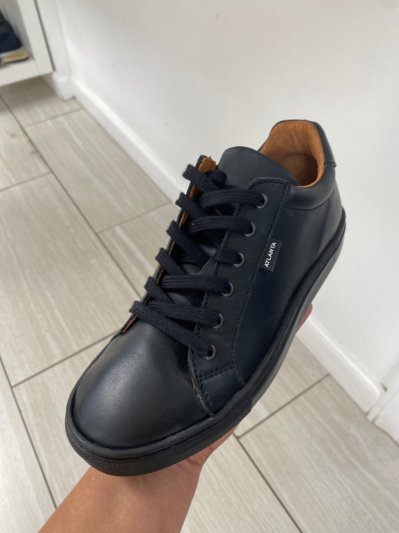 Atlanta Mocassin Solid Black Leather Sneaker-Tassel Children Shoes