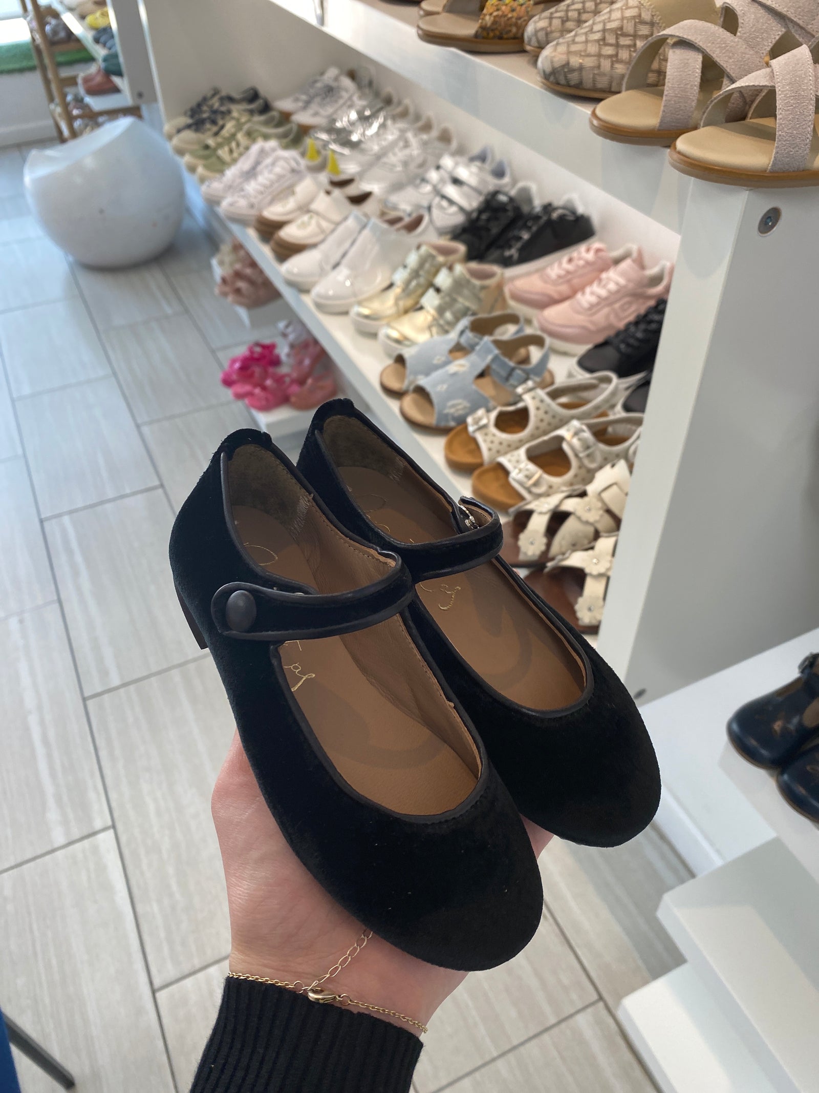 Papanatas Black Velvet Mary Jane-Tassel Children Shoes