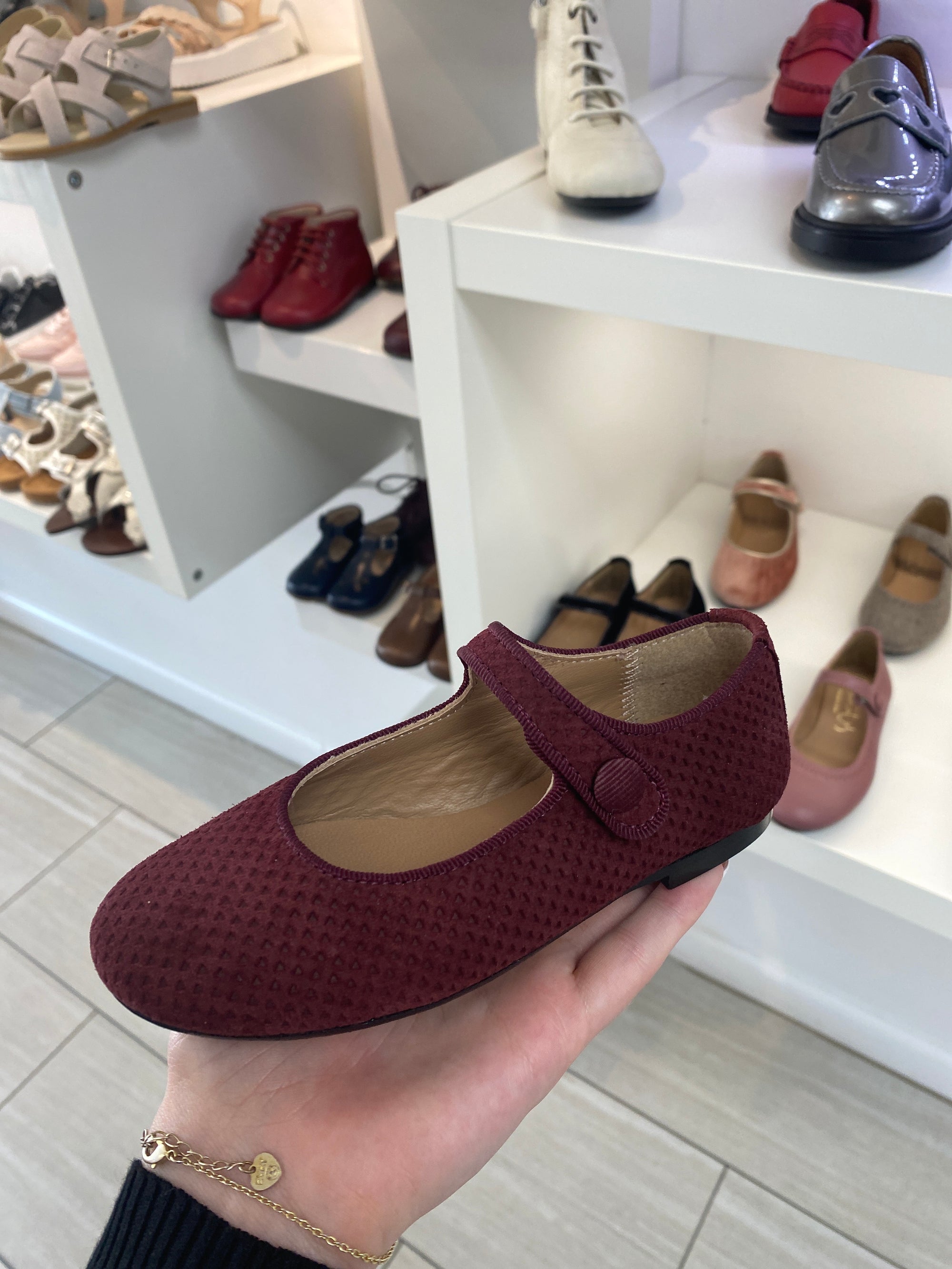 Papanatas Wine Stamped Mary Jane-Tassel Children Shoes