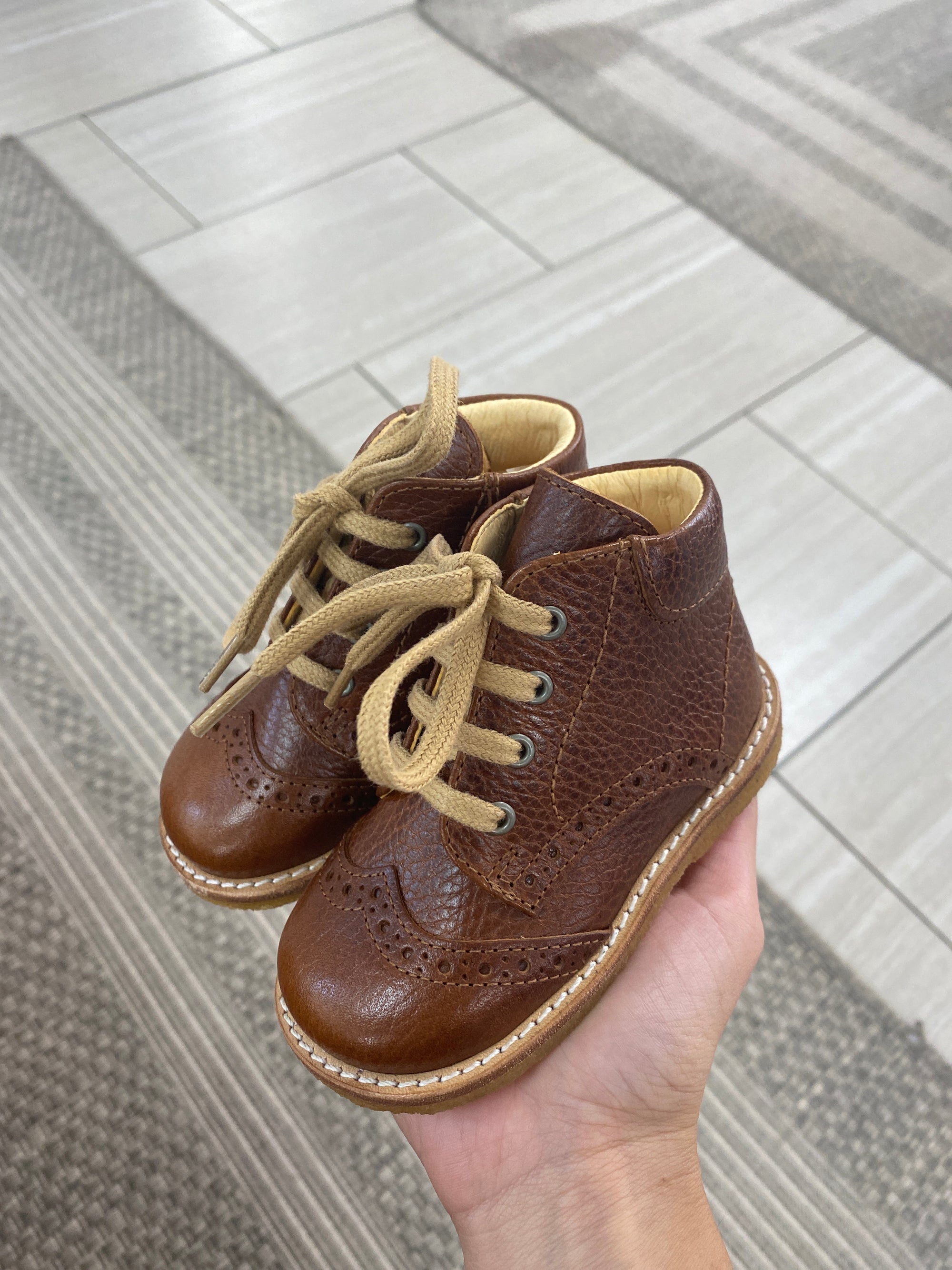 Angulus Cognac Wingtip Baby Bootie-Tassel Children Shoes
