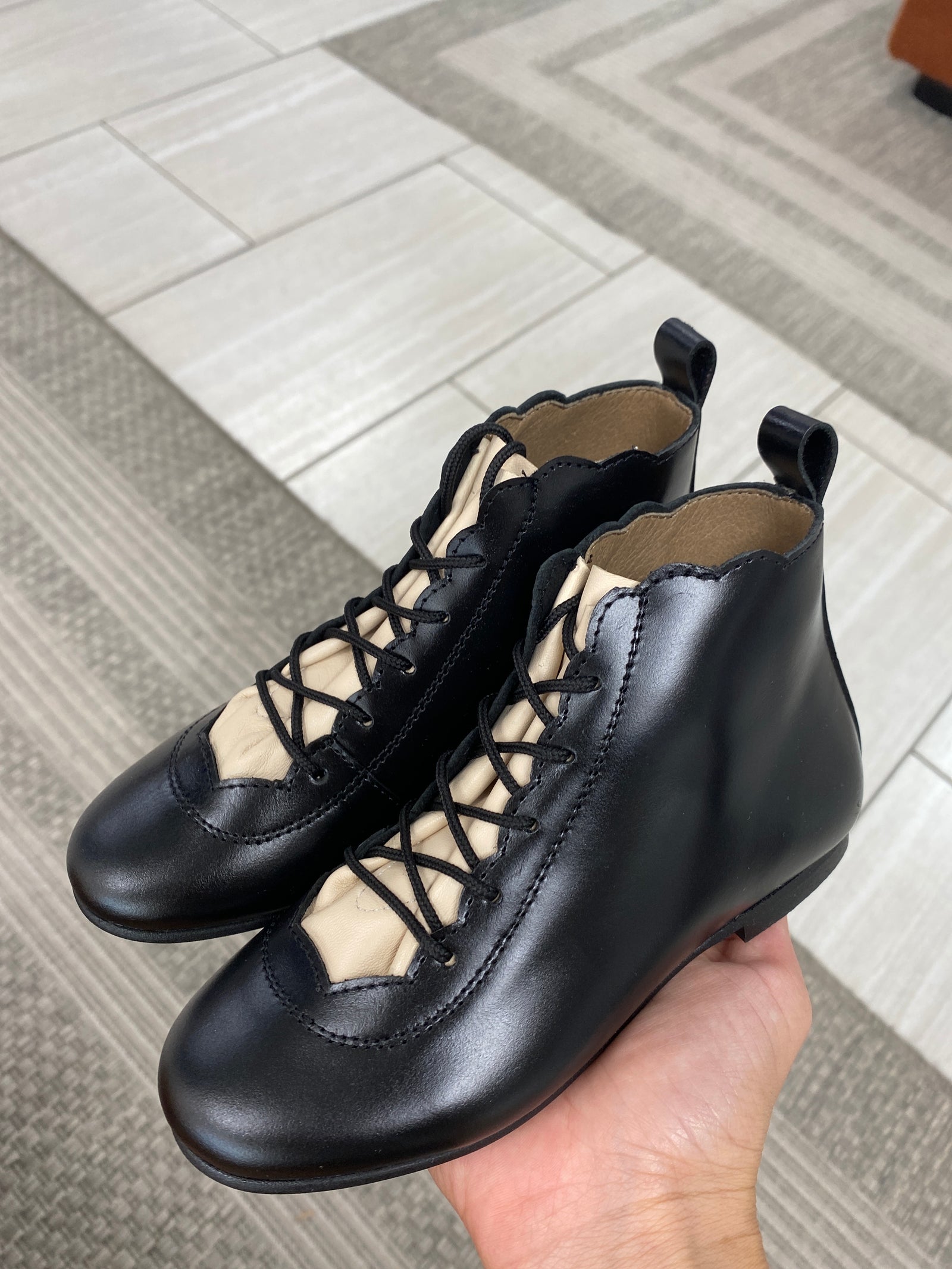 Sonatina Black Scalloped Lace Bootie-Tassel Children Shoes