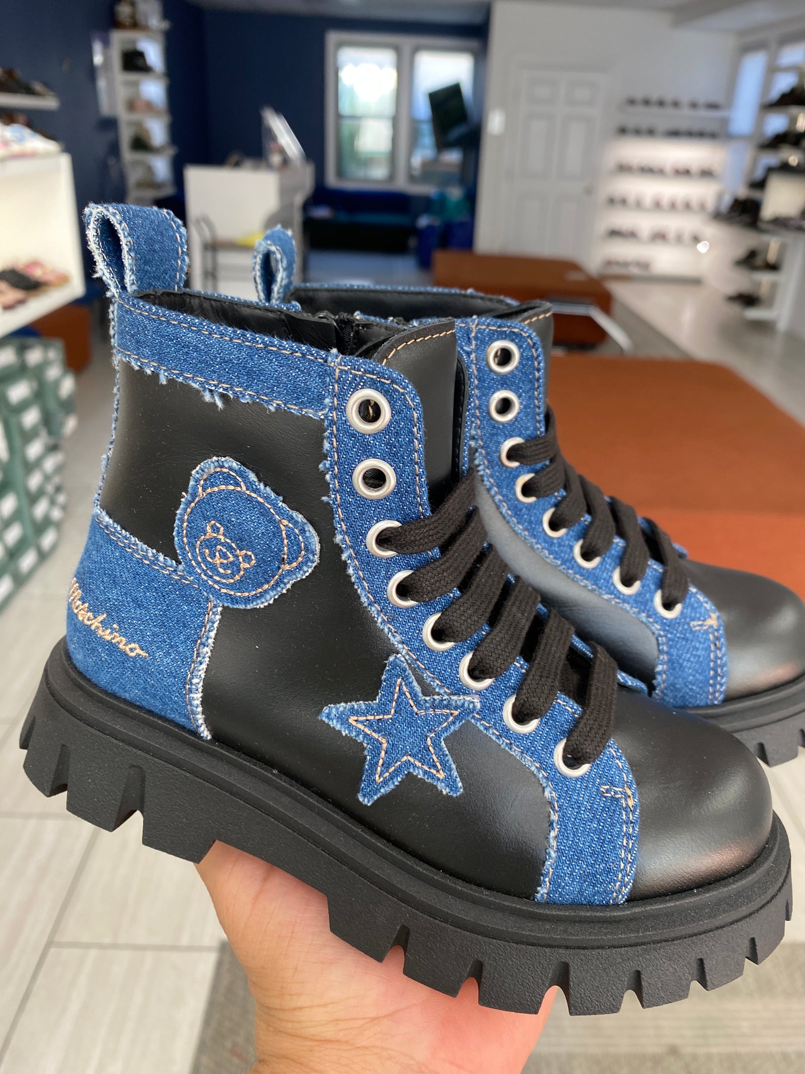 Moschino Black and Denim Patch `Boot