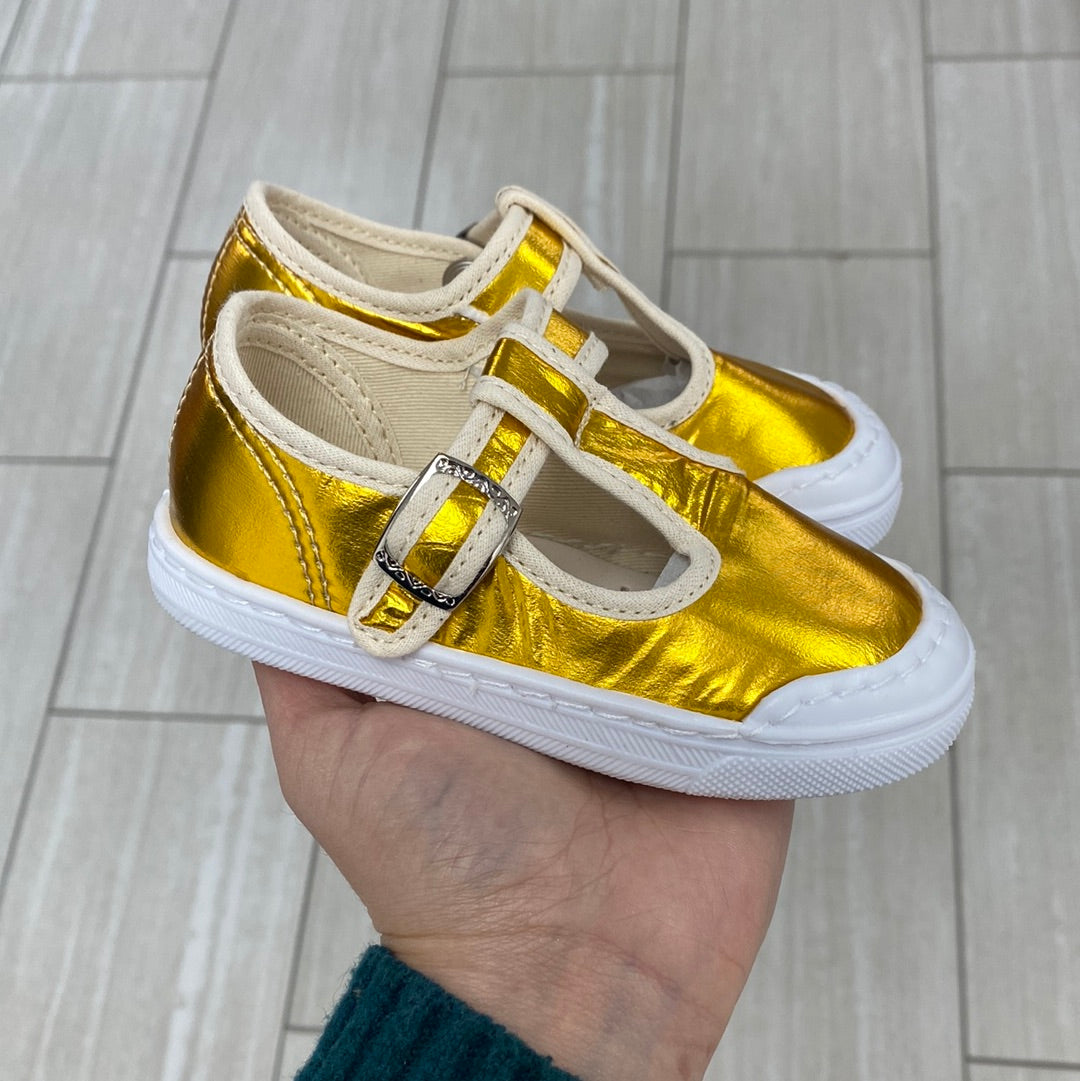 Pepe Gold Nylon T Strap Shoe-Tassel Children Shoes