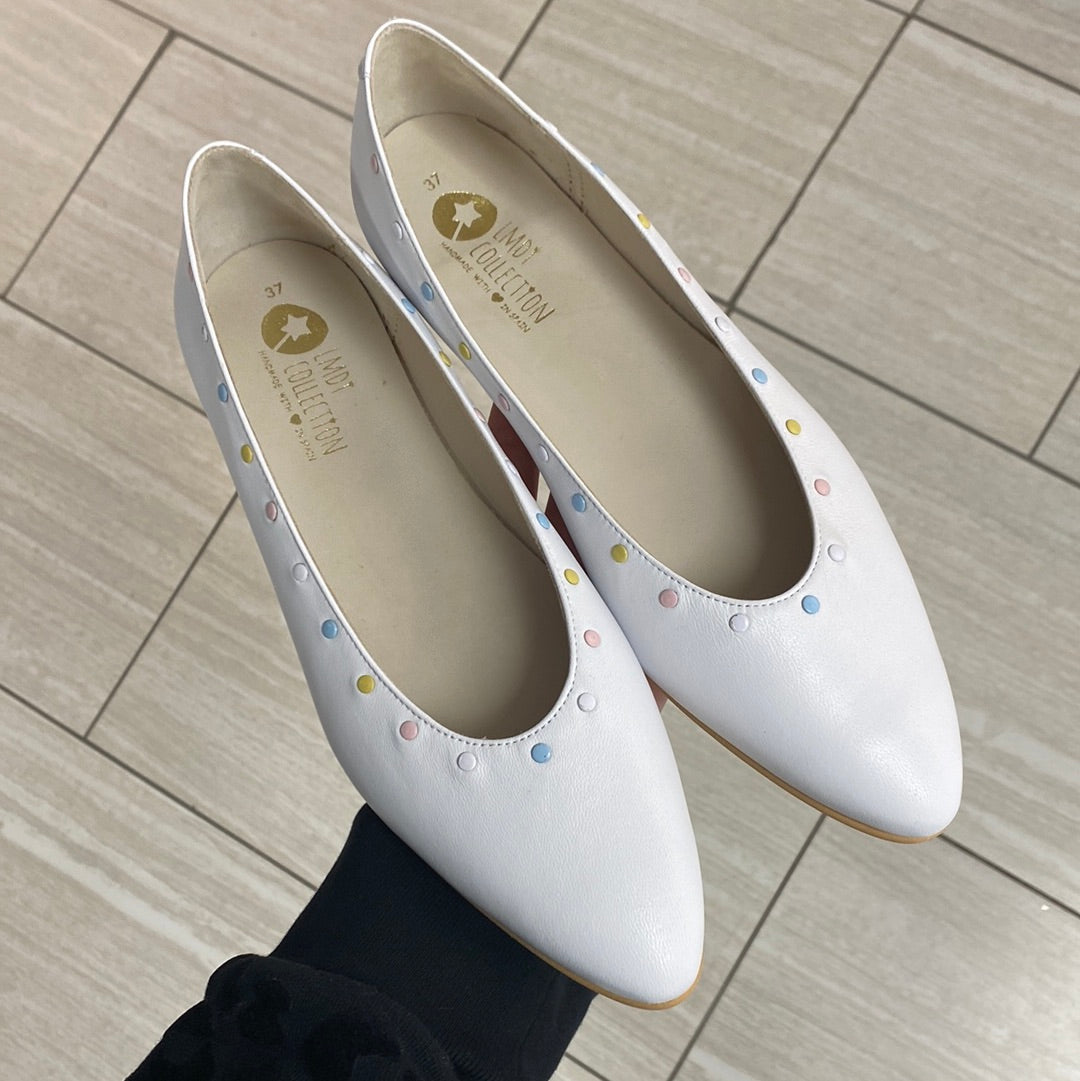 LMDI White Pastel Stud Ballet Flat-Tassel Children Shoes