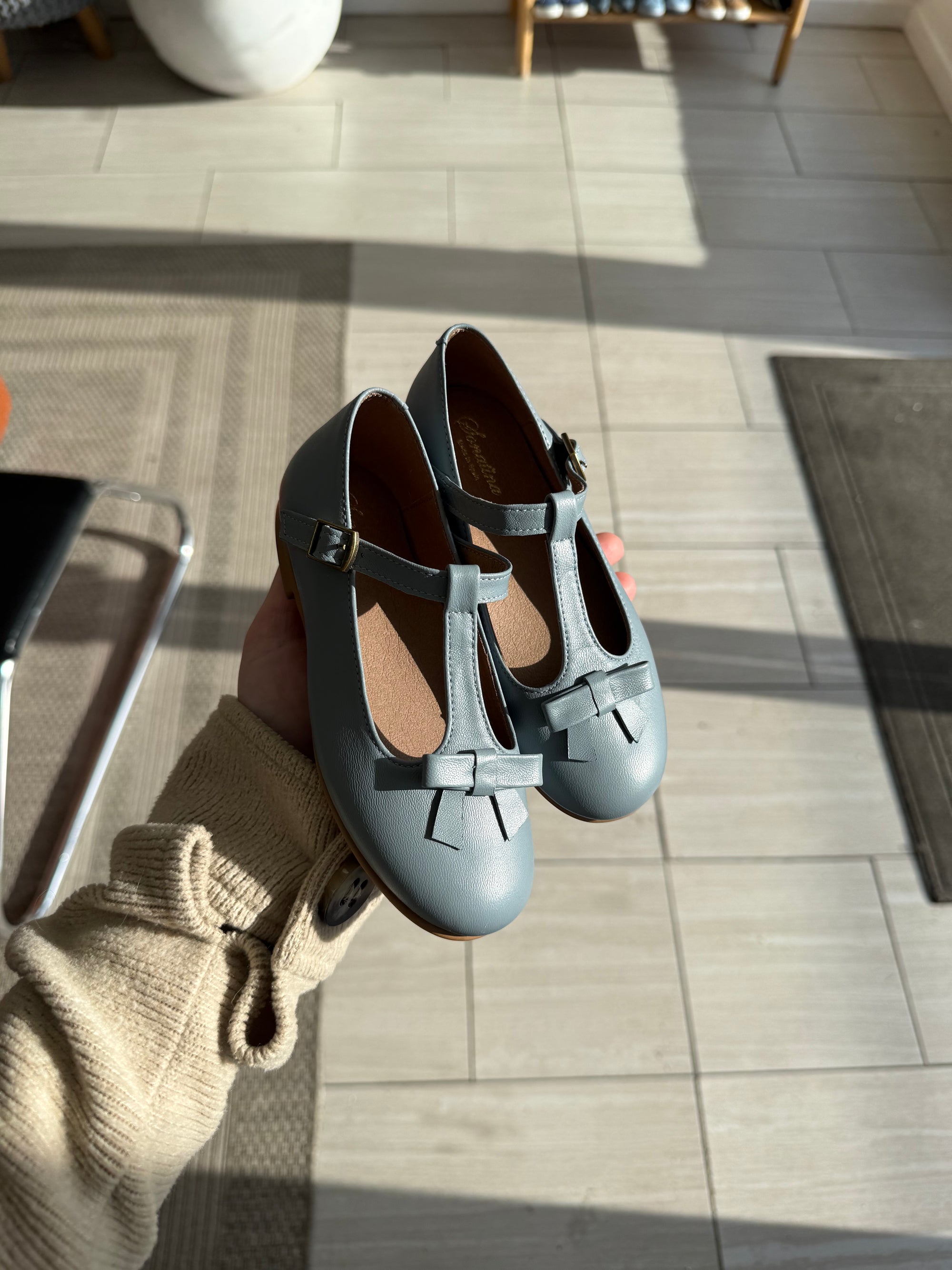 Sonatina Jade Blue Bow T Strap Mary Jane-Tassel Children Shoes