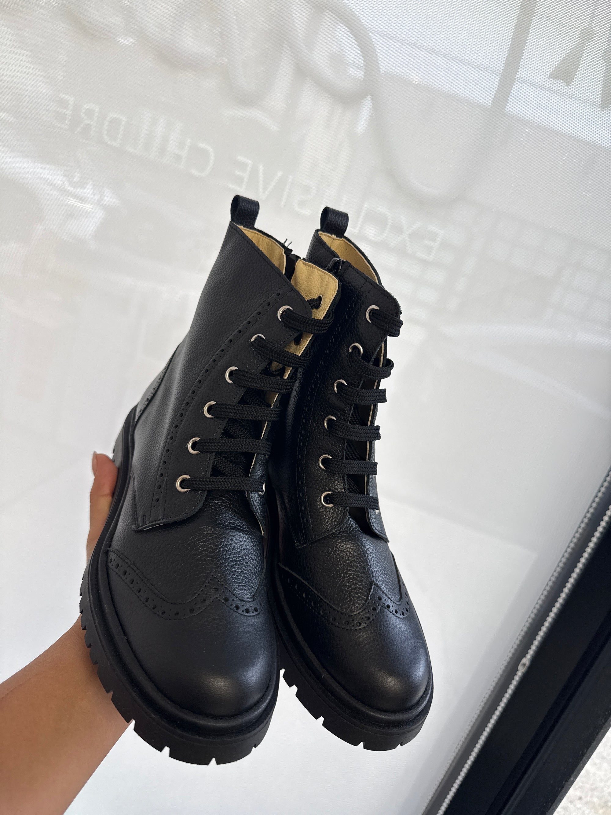 Andanines Black Combat Boot-Tassel Children Shoes