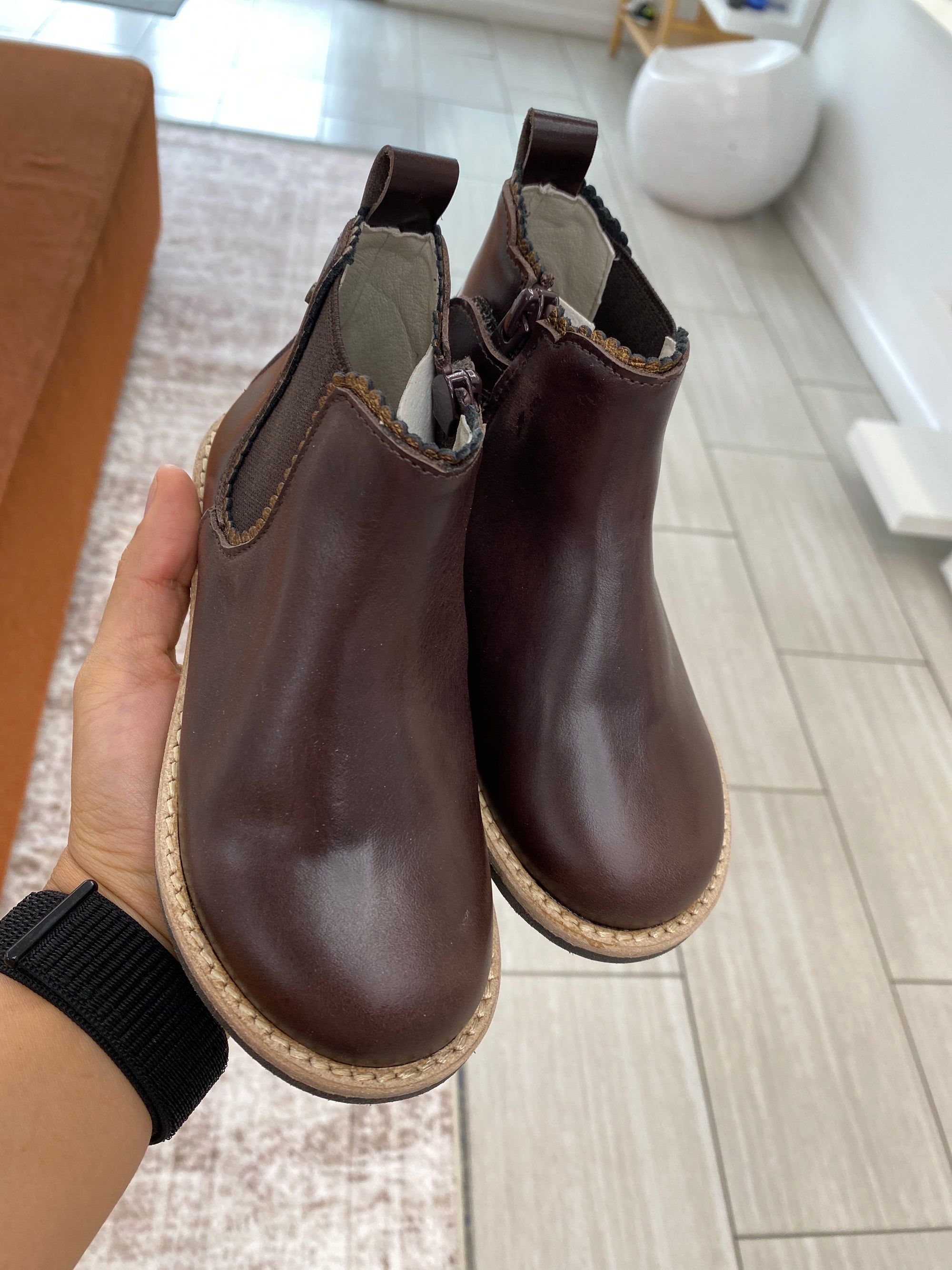 Manuela Chocolate Scalloped Boot-Tassel Children Shoes