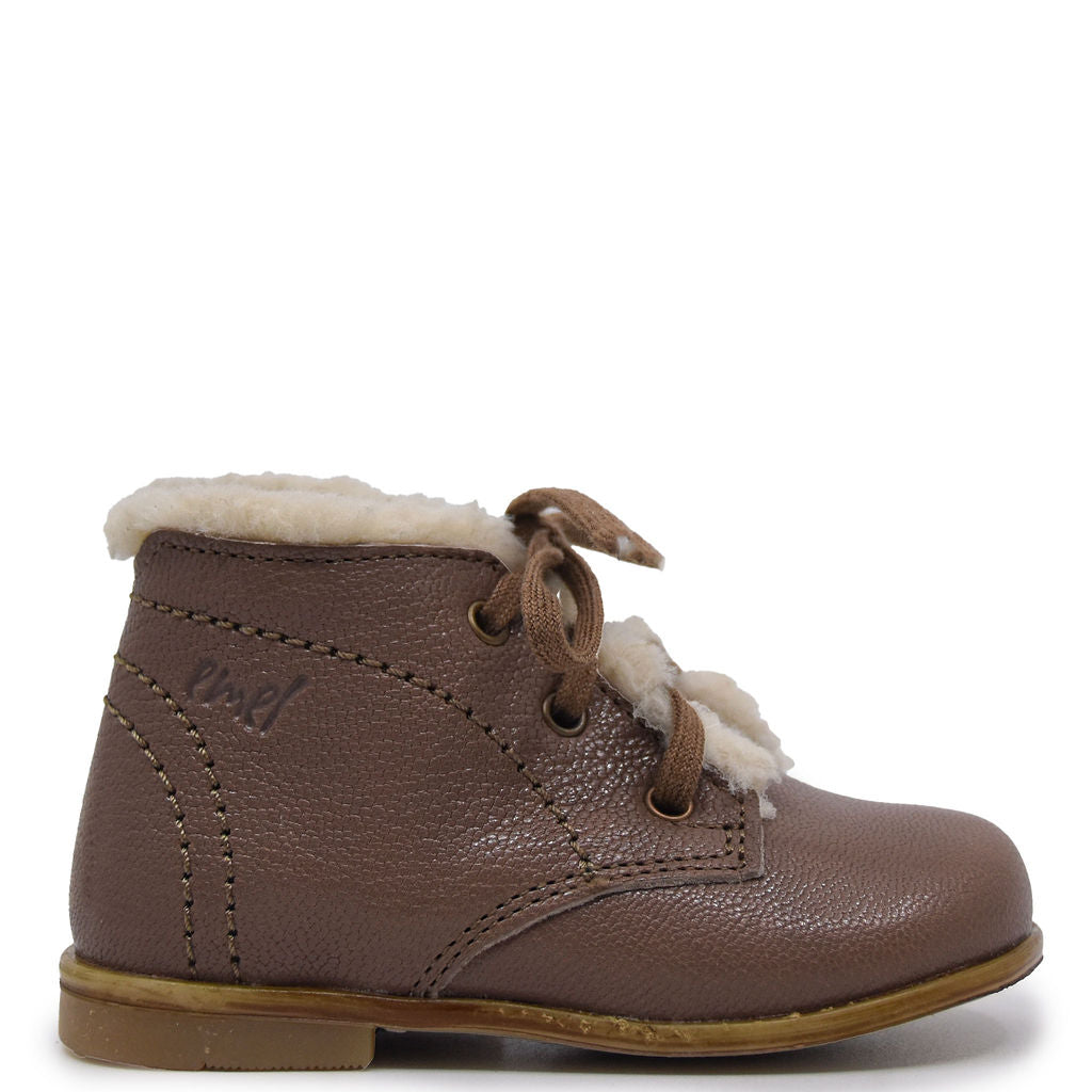 Emel Taupe Fur Trim Baby Bootie-Tassel Children Shoes