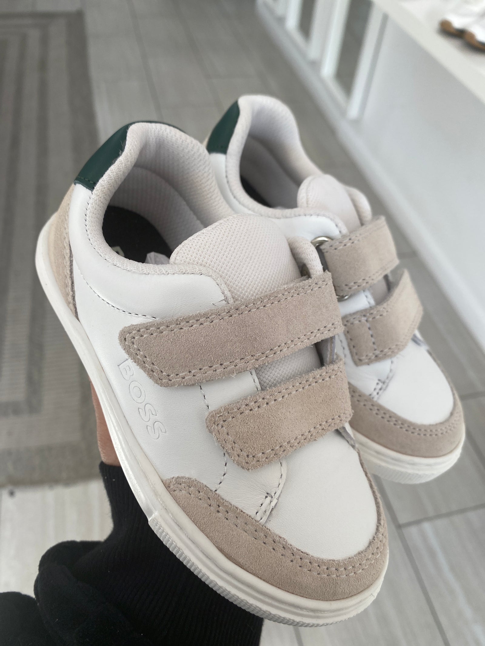 Hugo Boss White and Olive Velcro Sneaker-Tassel Children Shoes