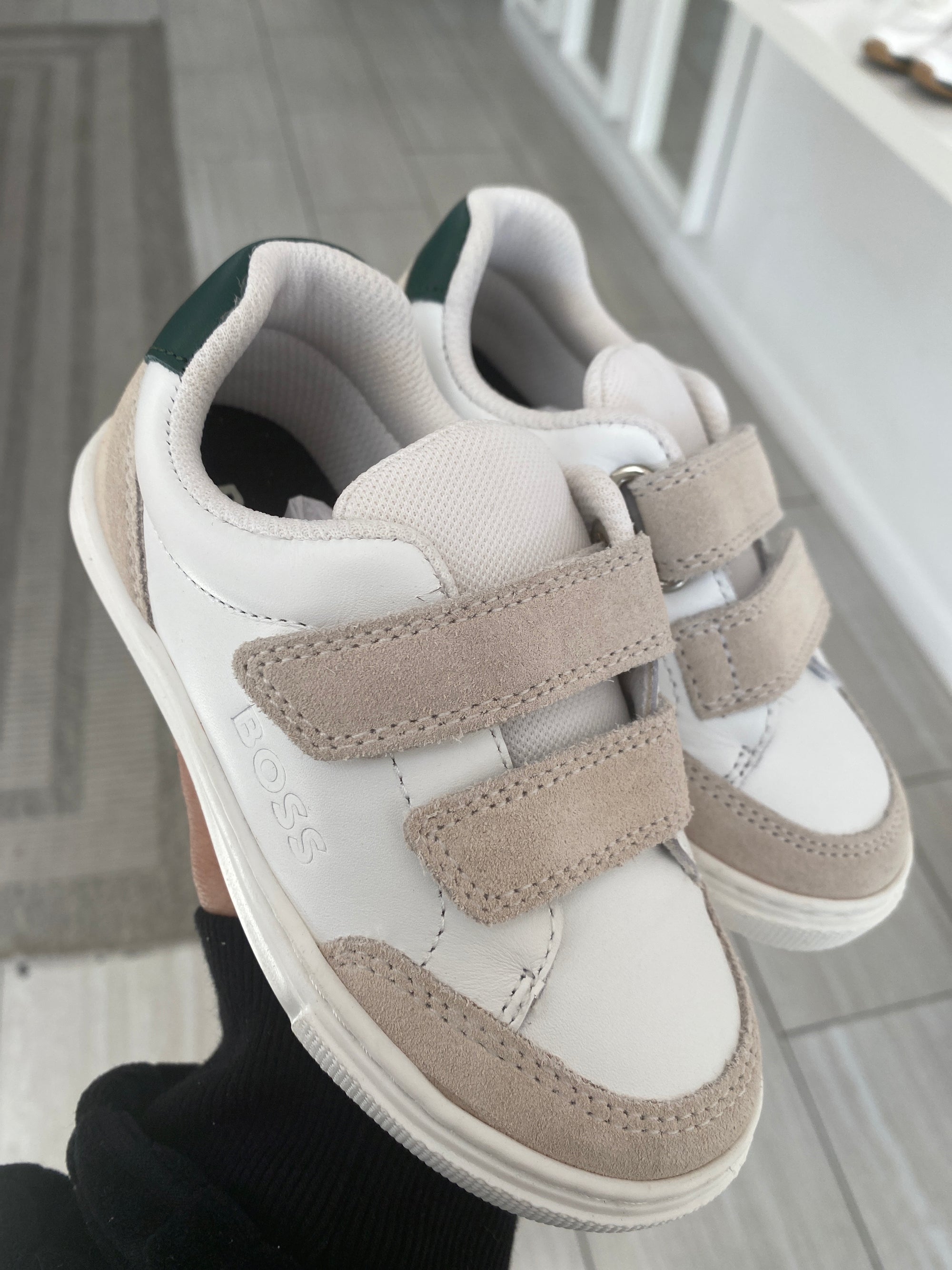 Hugo Boss White and Olive Velcro Sneaker-Tassel Children Shoes
