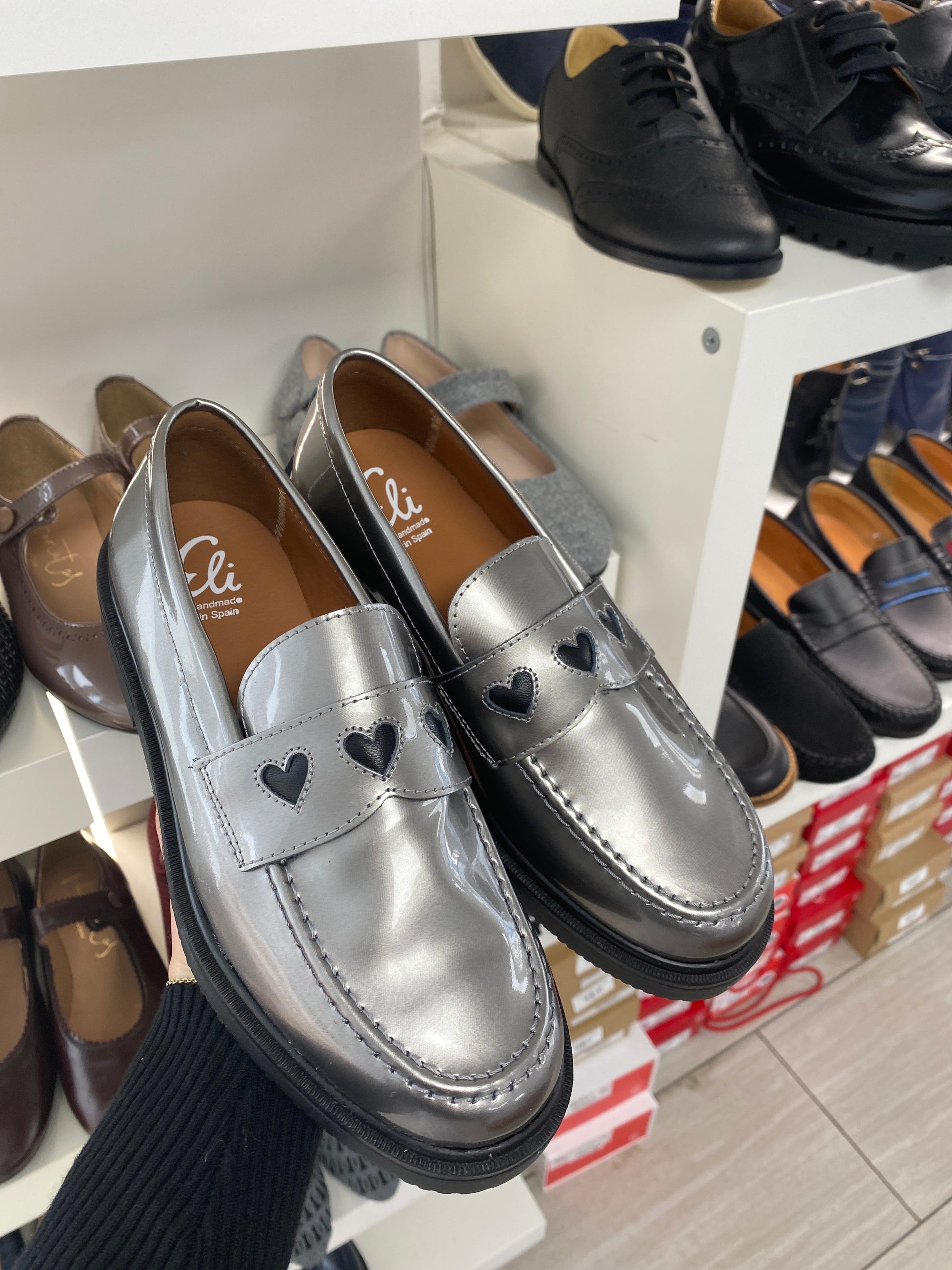 Papanatas Silver Metal Heart Penny Loafer-Tassel Children Shoes