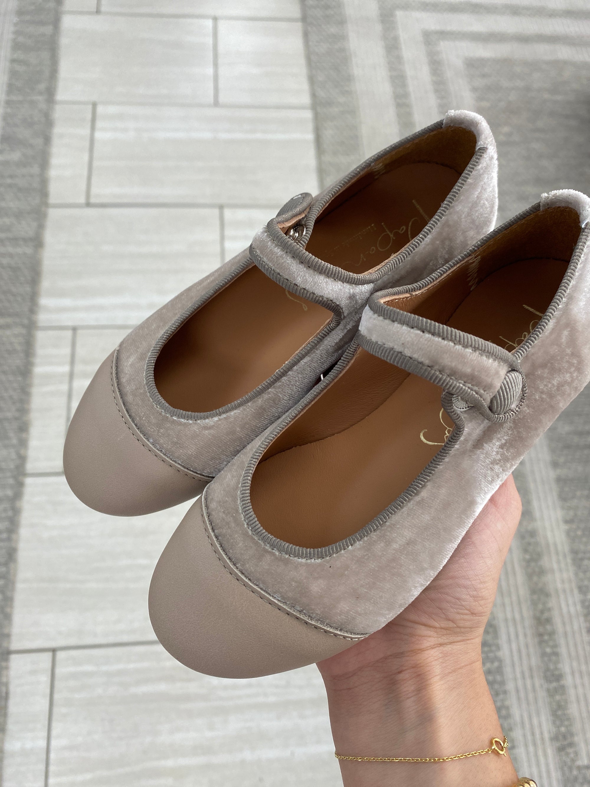 Papanatas Velvet Taupe Captoe Mary Jane-Tassel Children Shoes